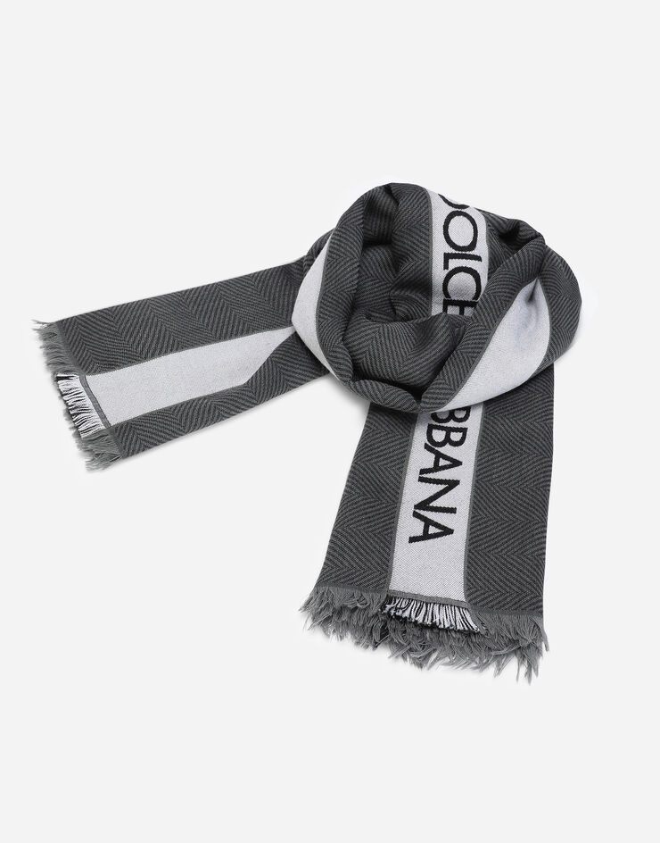 Modal/wool scarf with jacquard logo - 3