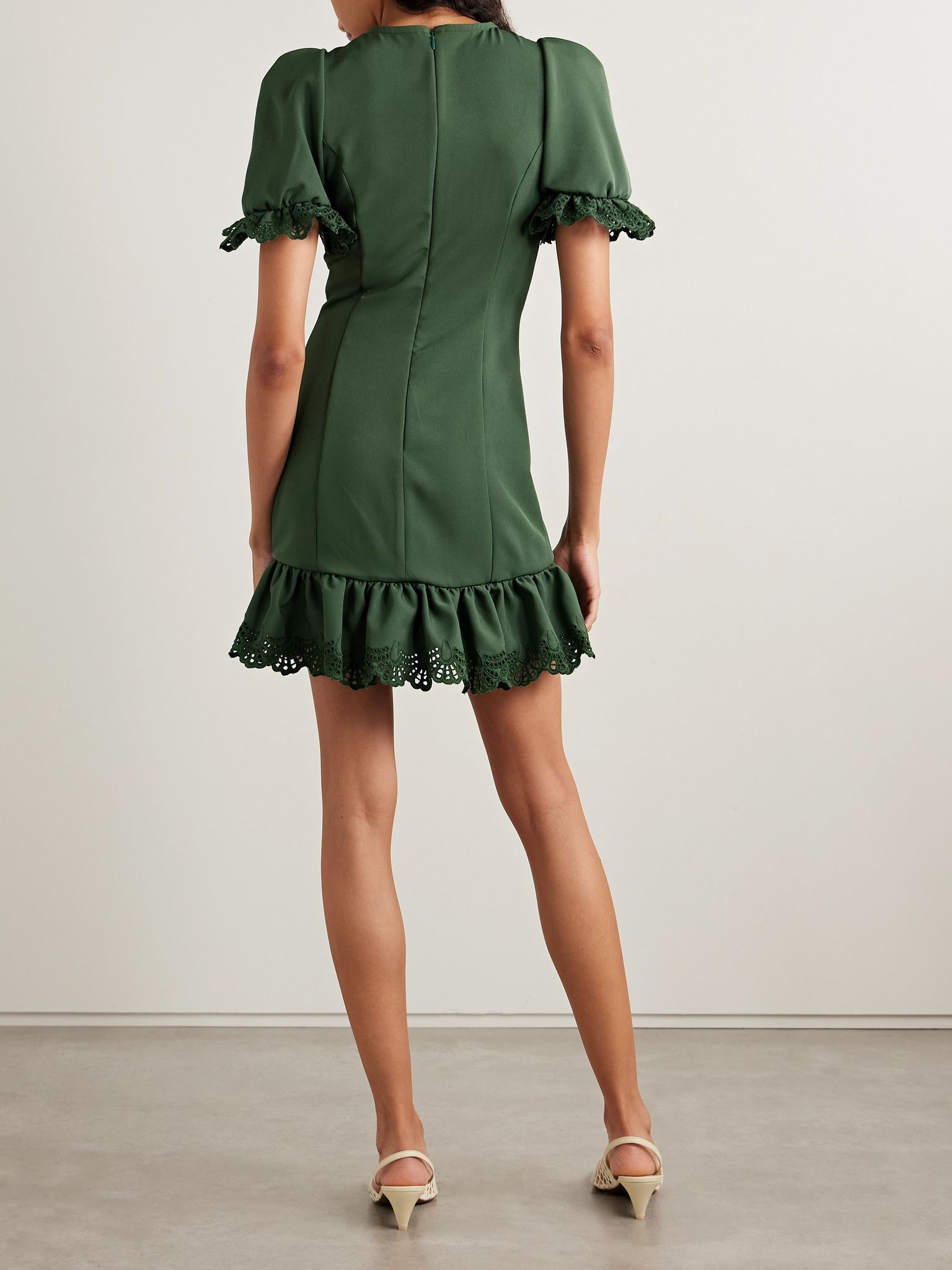 Amenah ruffled broderie anglaise-trimmed crepe mini dress Green - 3