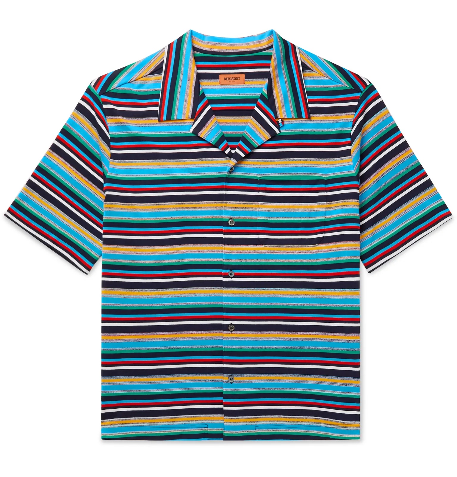 Camp-Collar Striped Cotton-Jersey Shirt - 1