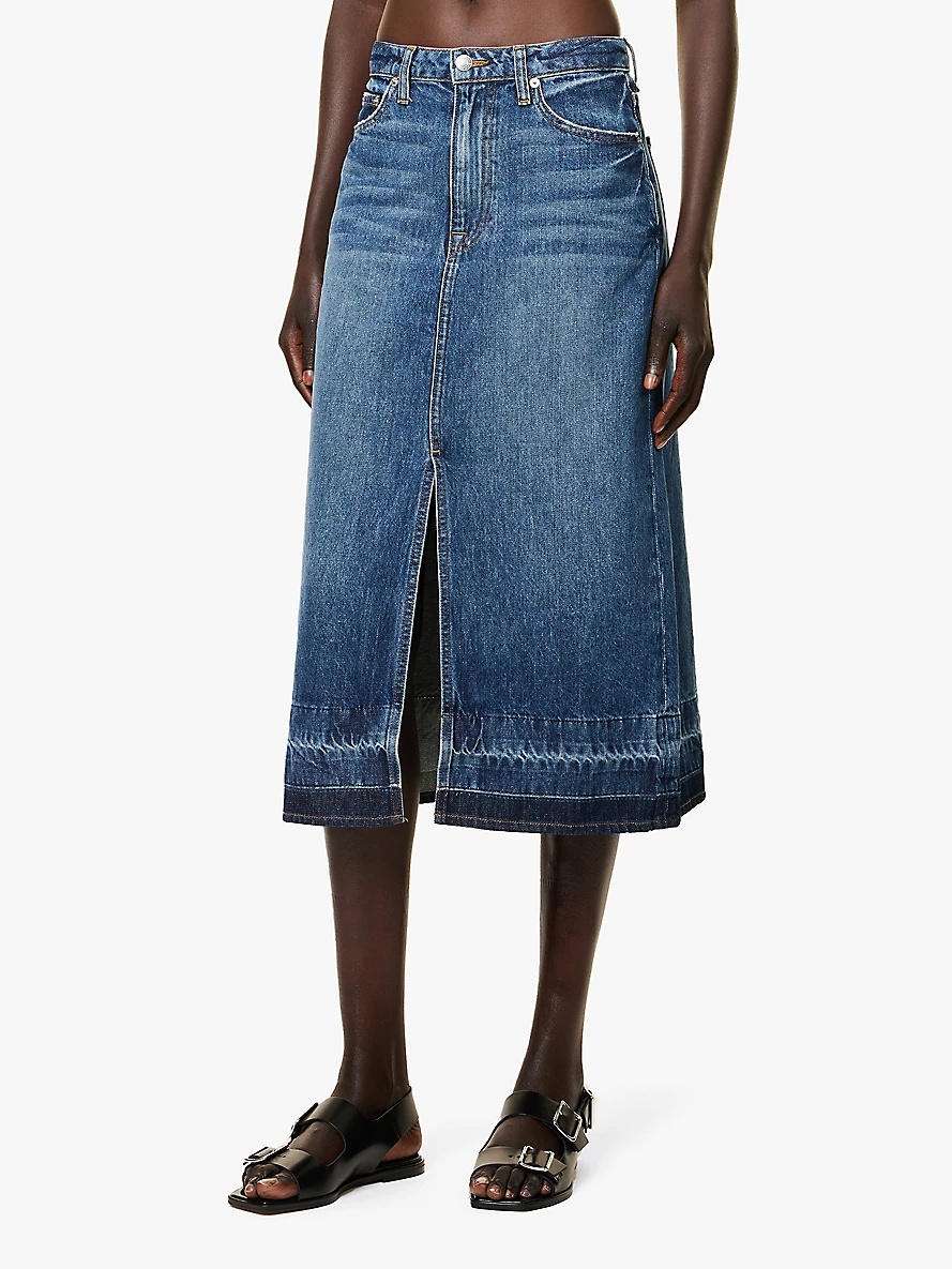 Della faded-wash denim midi skirt - 3