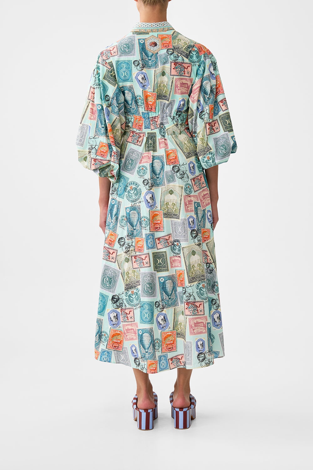 WAIST TIE SHIRT DRESS WITH BUBBLE SLEEVE - 3