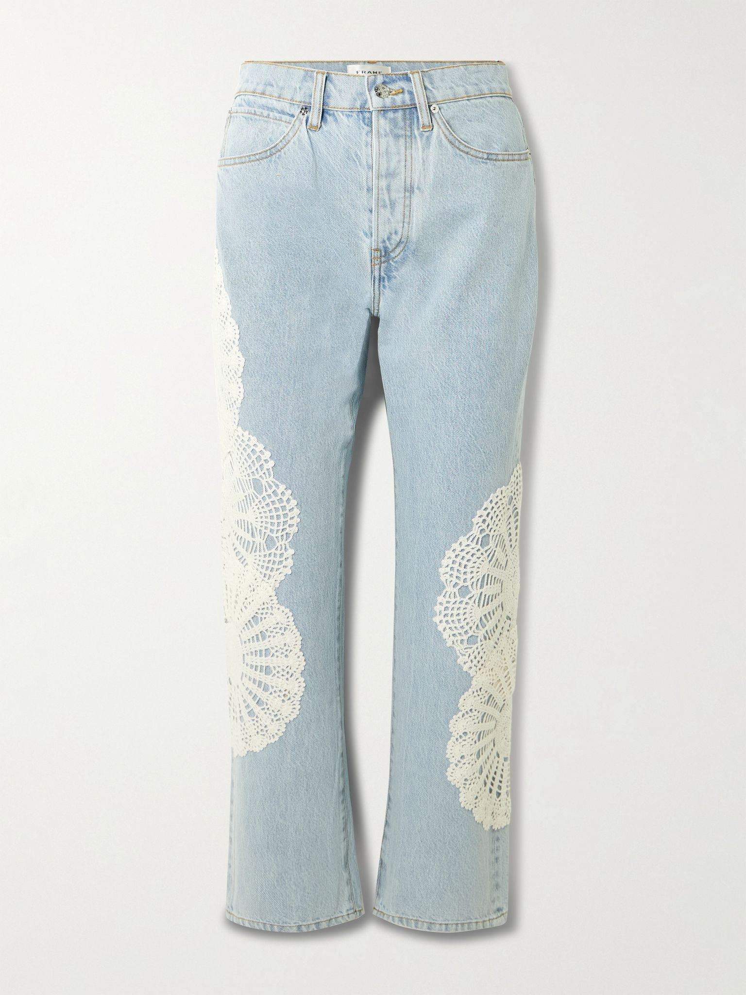 Appliquéd cropped high-rise straight-leg jeans Light denim - 1