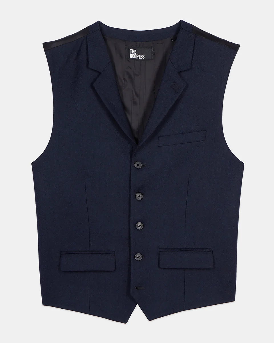 NAVY BLUE WOOL BLEND WAISTCOAT - 1