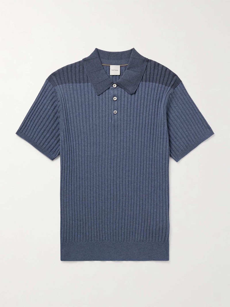 Slim-Fit Ribbed Organic Cotton Polo Shirt - 1