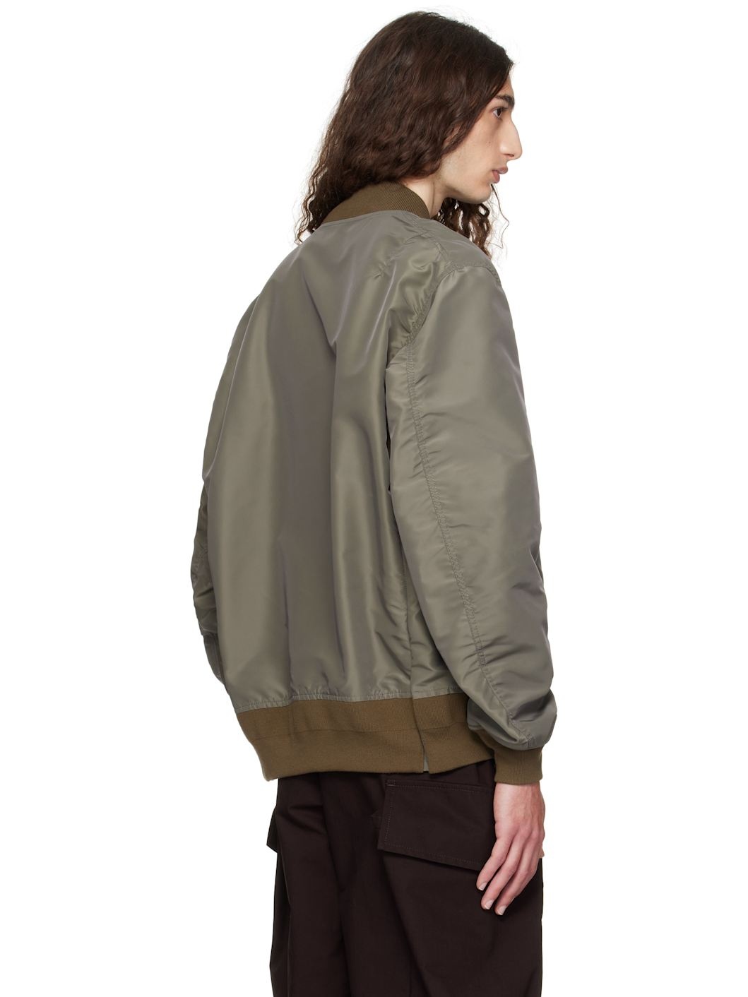 Taupe Nylon Twill Bomber Jacket - 3