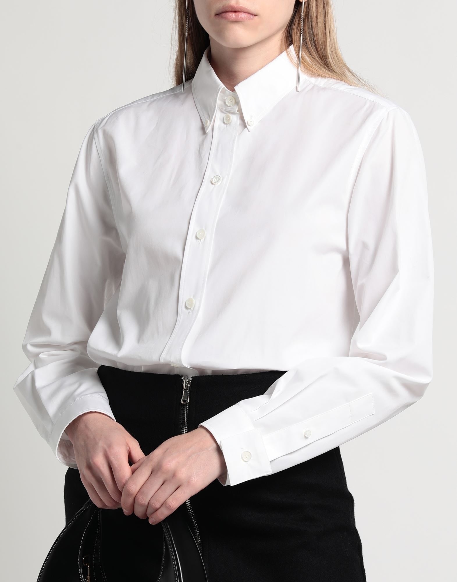White Women's Solid Color Shirts & Blouses - 4