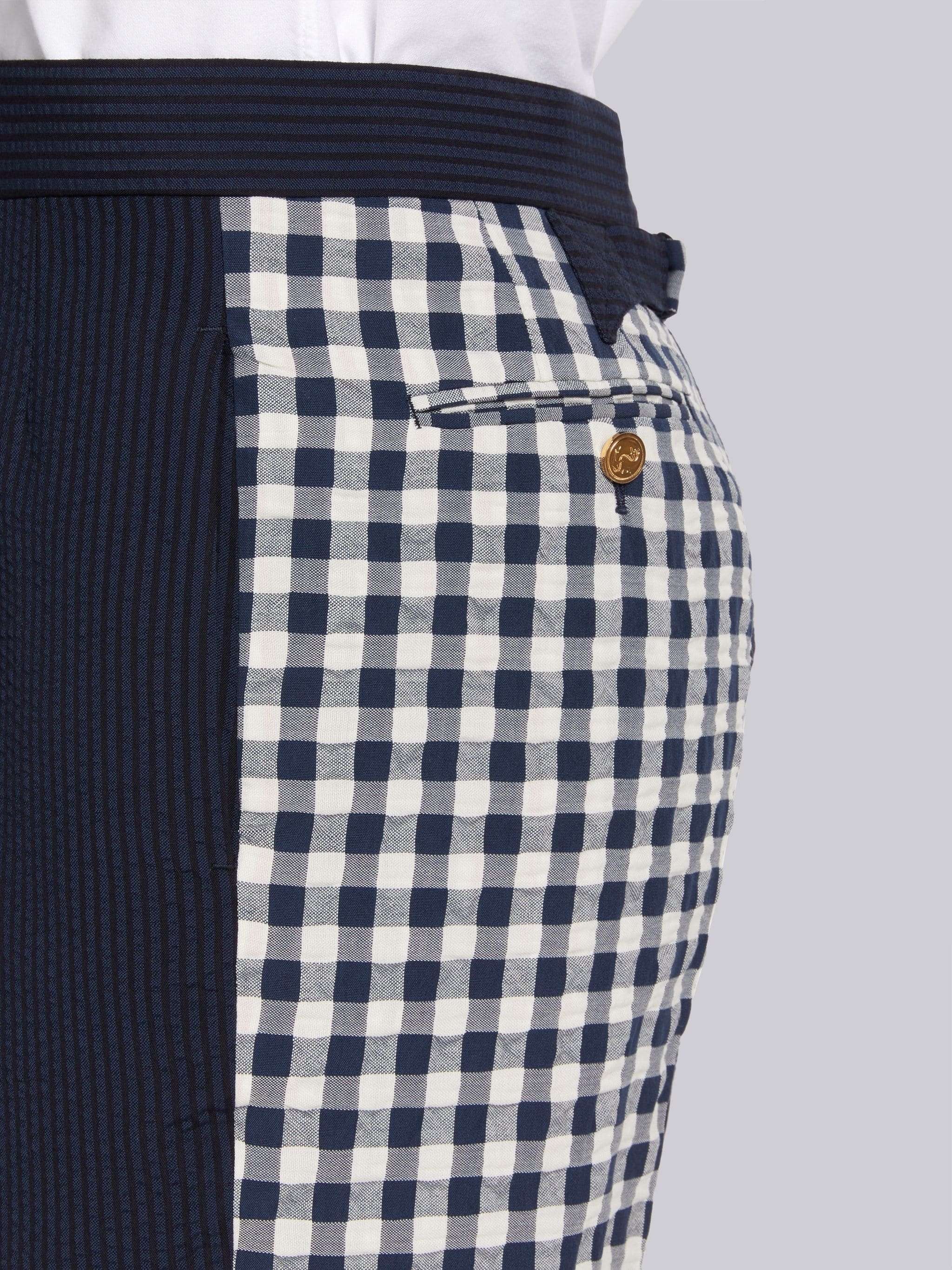 Navy Fun-Mix Wool Seersucker Classic Backstrap Short - 5