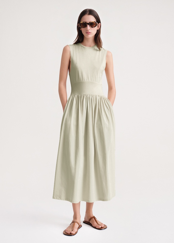 Sleeveless cotton tee dress pale sage - 2