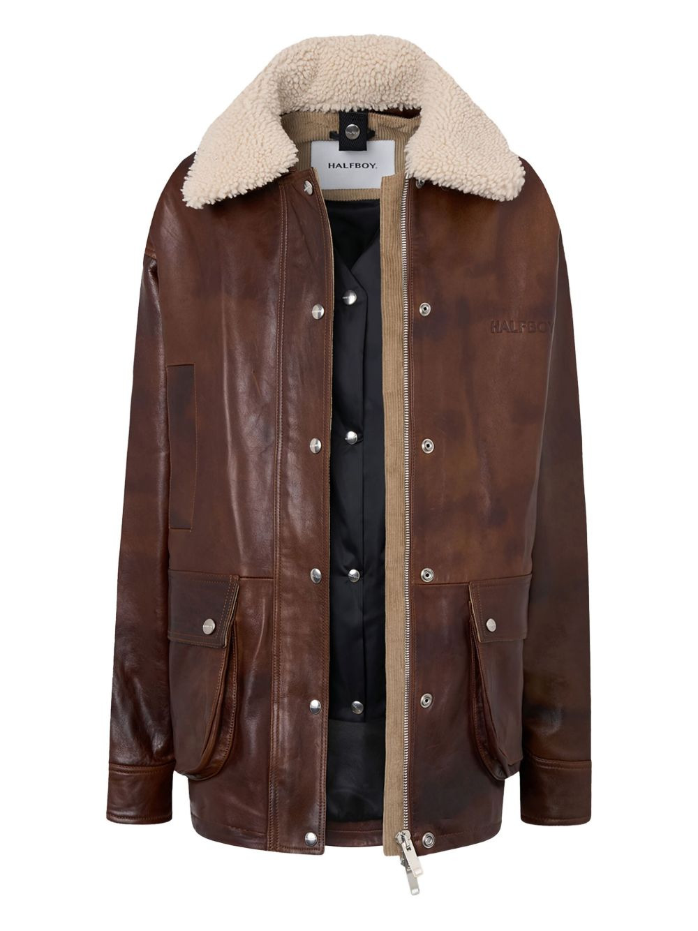 shearling-collar leather jacket - 2