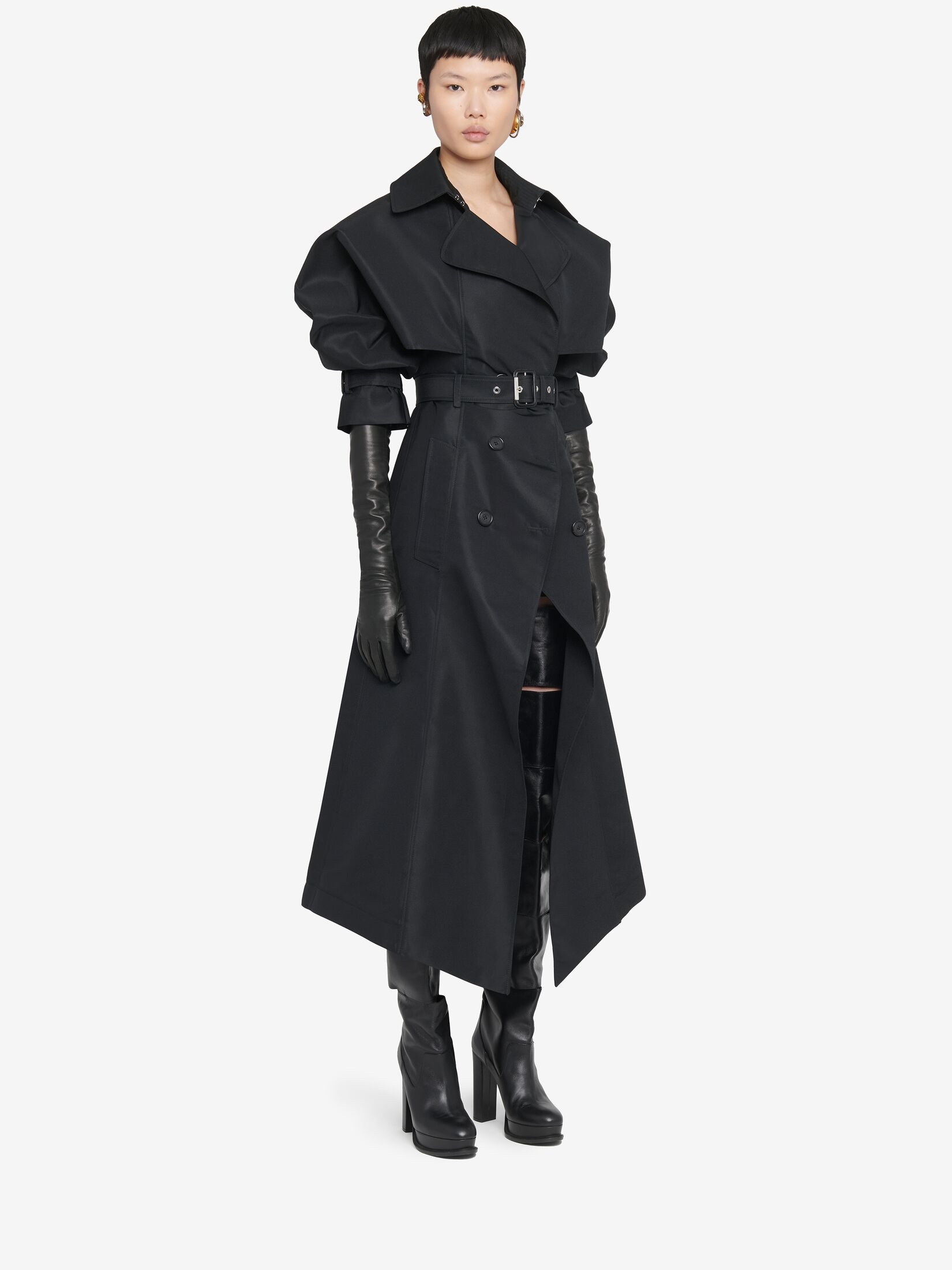 Women's Cutaway Trench Coat in Black - 3