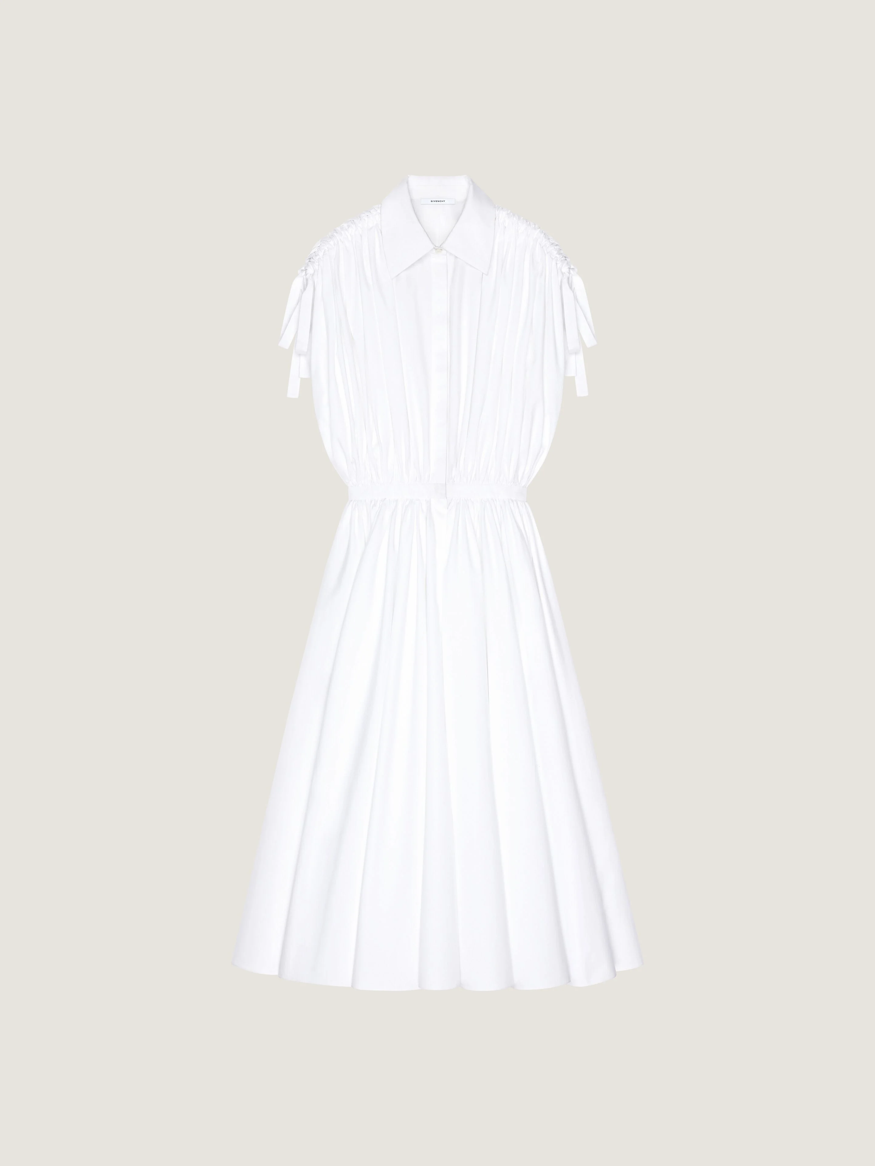 LONG SHIRT DRESS IN POPLIN WITH RUCHED DETAILS - 1