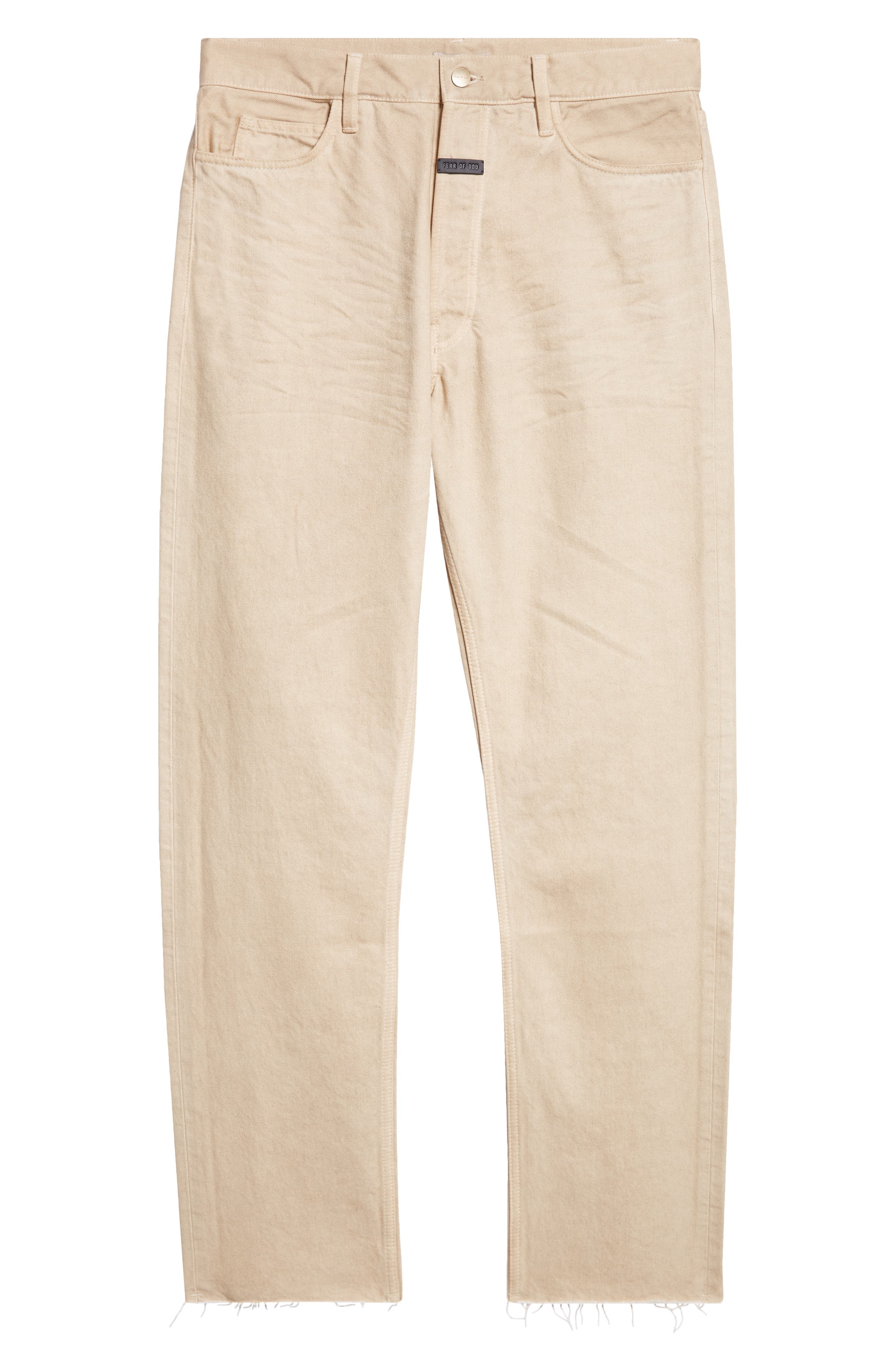 Fear of God Five-Pocket Raw Hem Straight Leg Jeans in Washed Dune at Nordstrom - 6