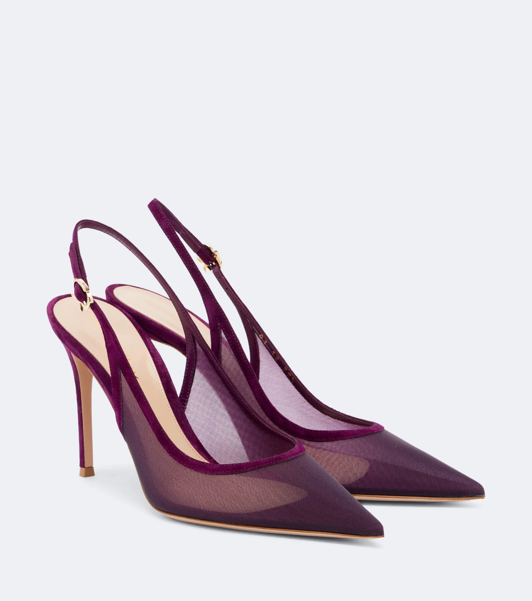 Suede-trimmed organza slingback pumps - 1