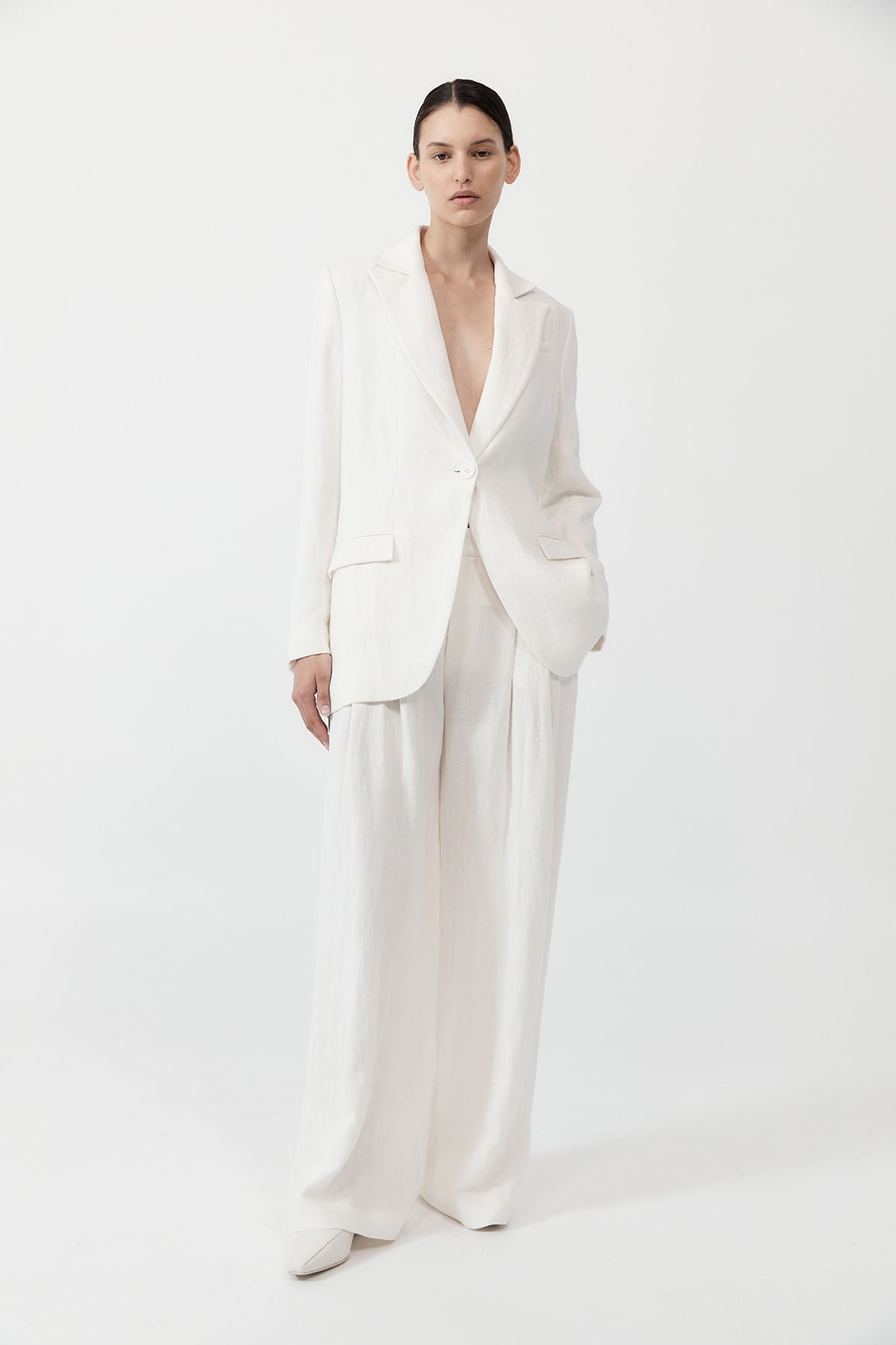 Tailored Linen Blazer - Ivory - 7