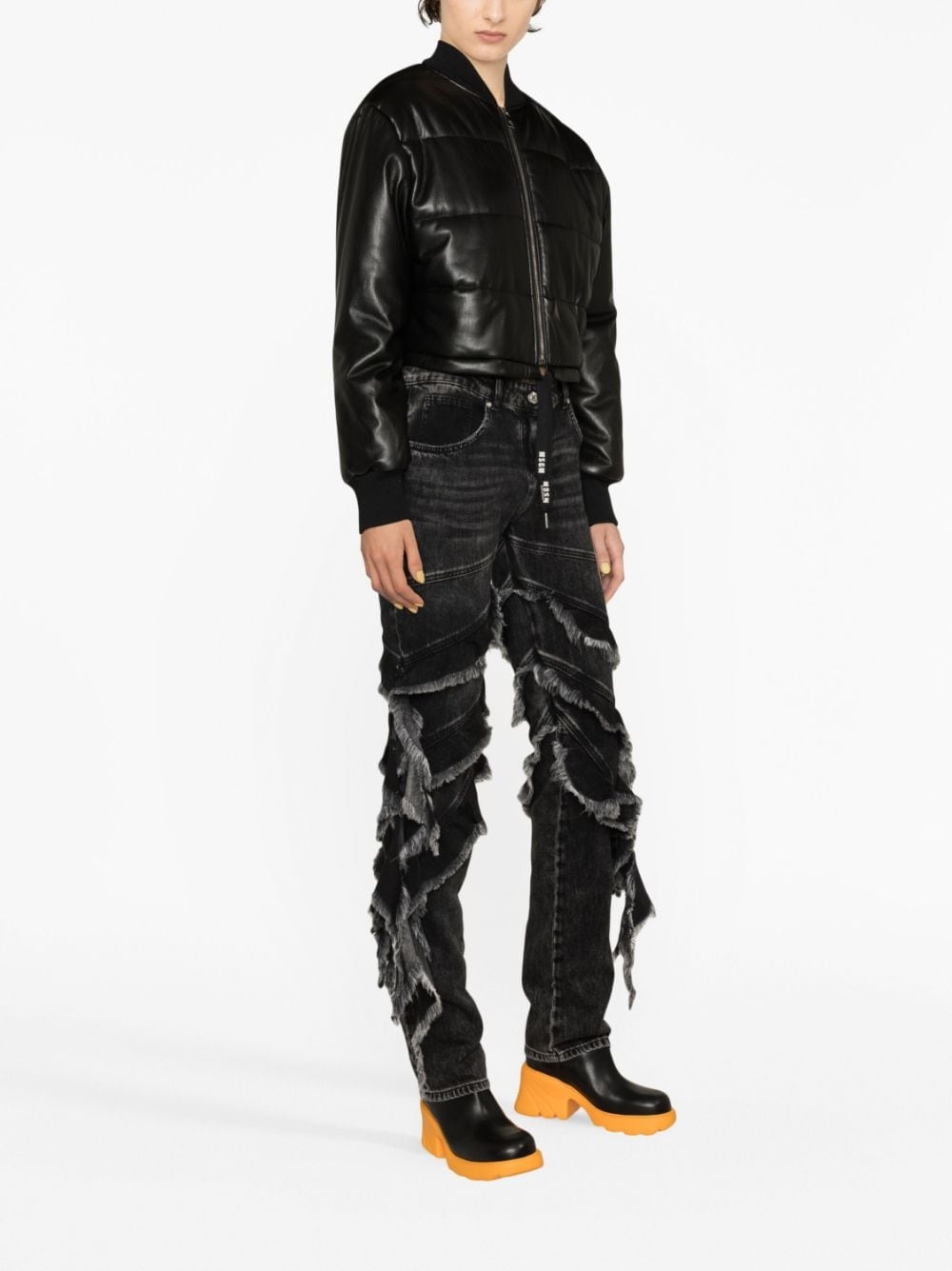 padded cropped faux-leather jacket - 3