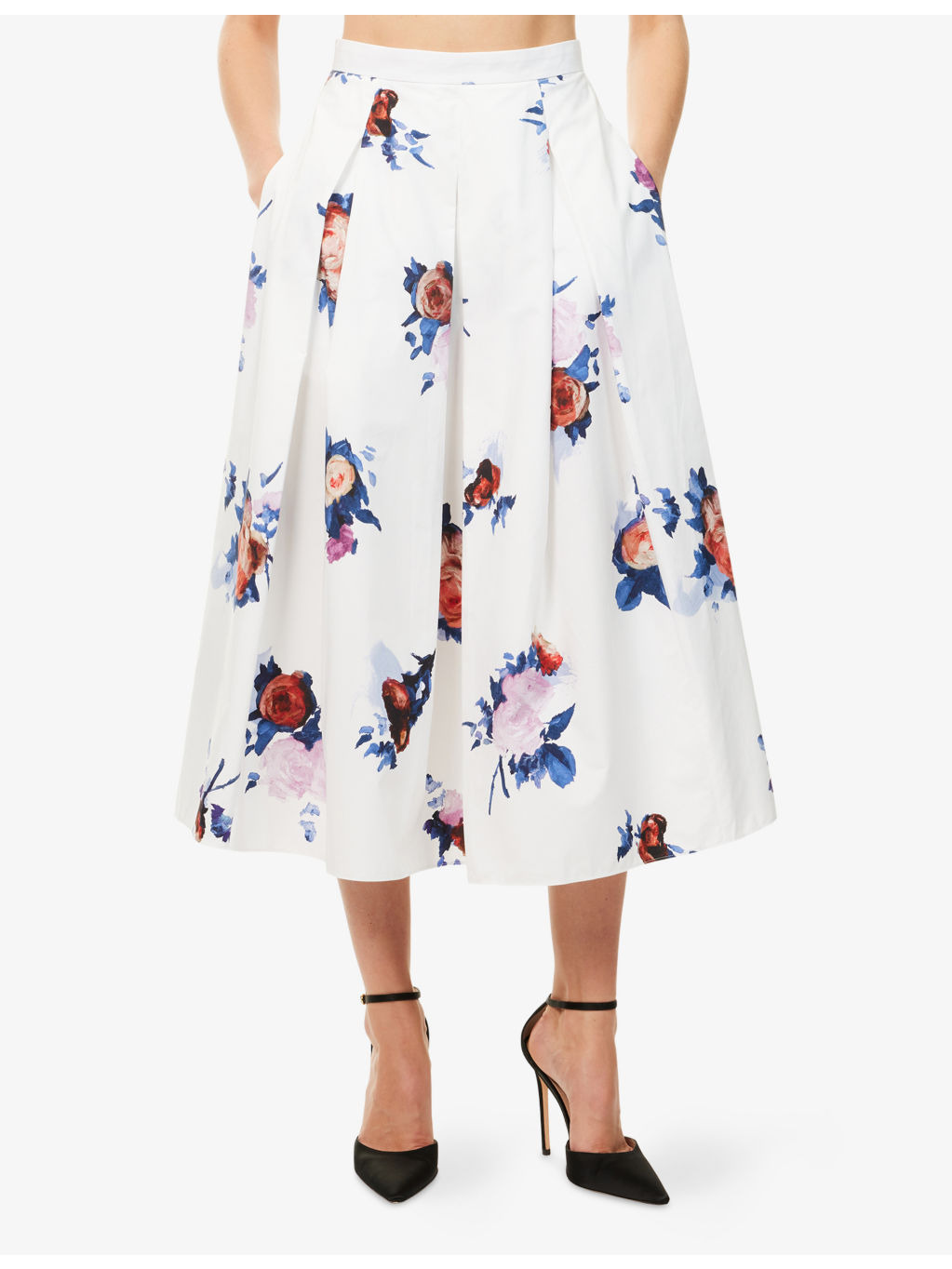 Floral-Print Pleated Cotton Midi Skirt - 3