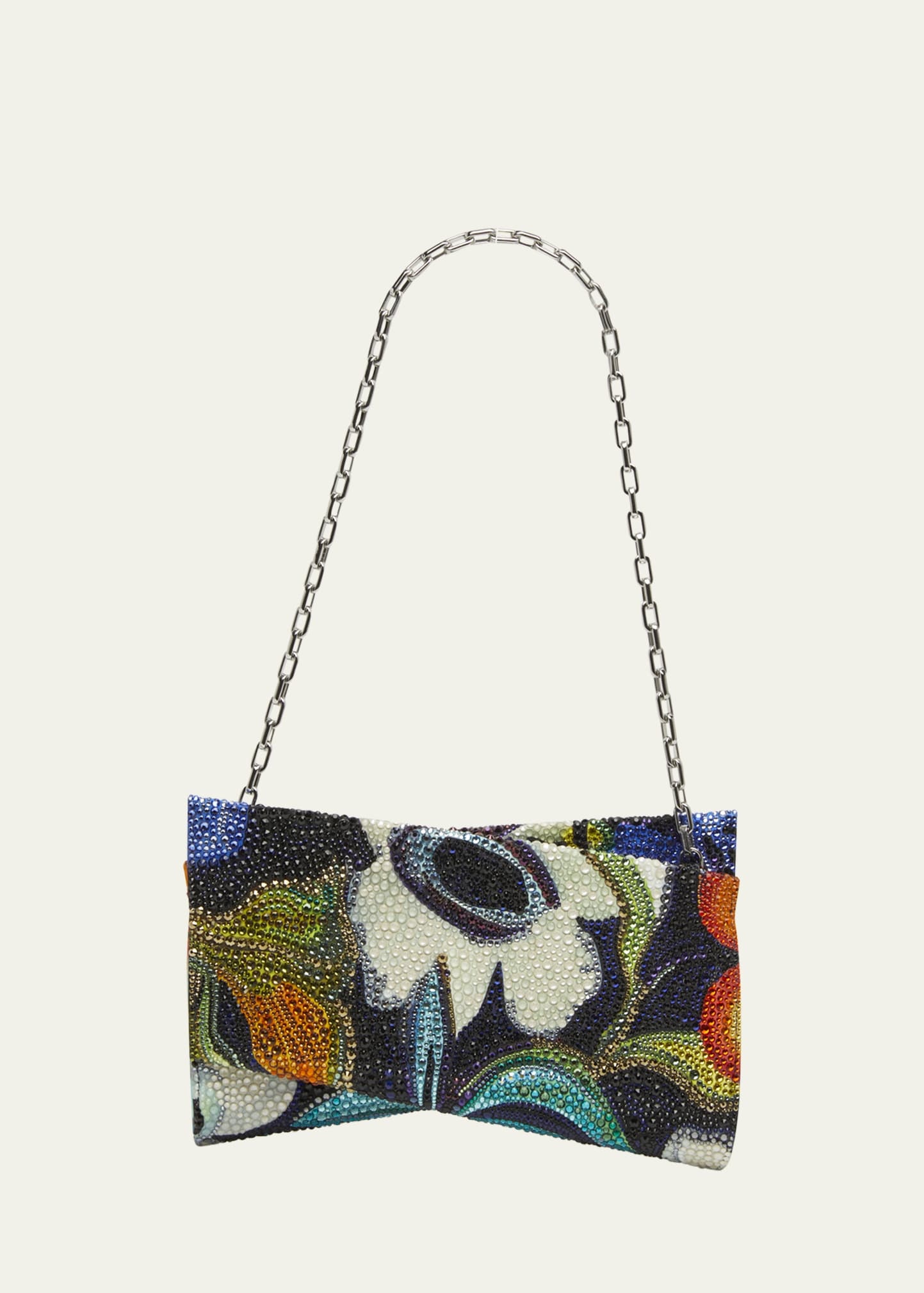 Loubitwist Small Clutch Bag in Flower Strass Satin - 1