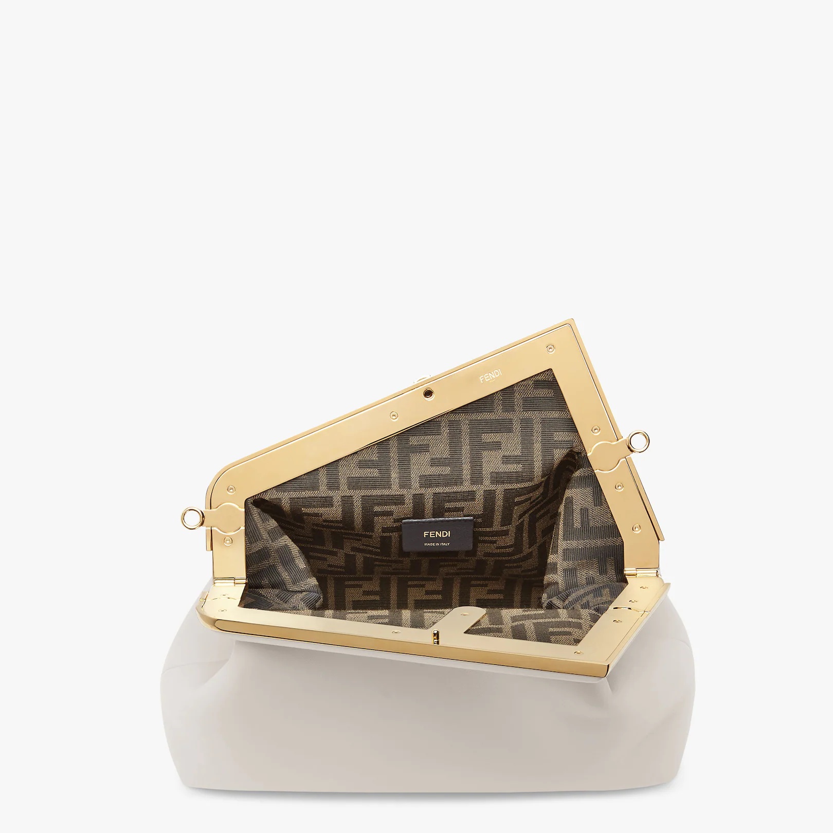 Medium Fendi First bag in light gray soft nappa leather with an oversized F metal clasp with tone on - 4