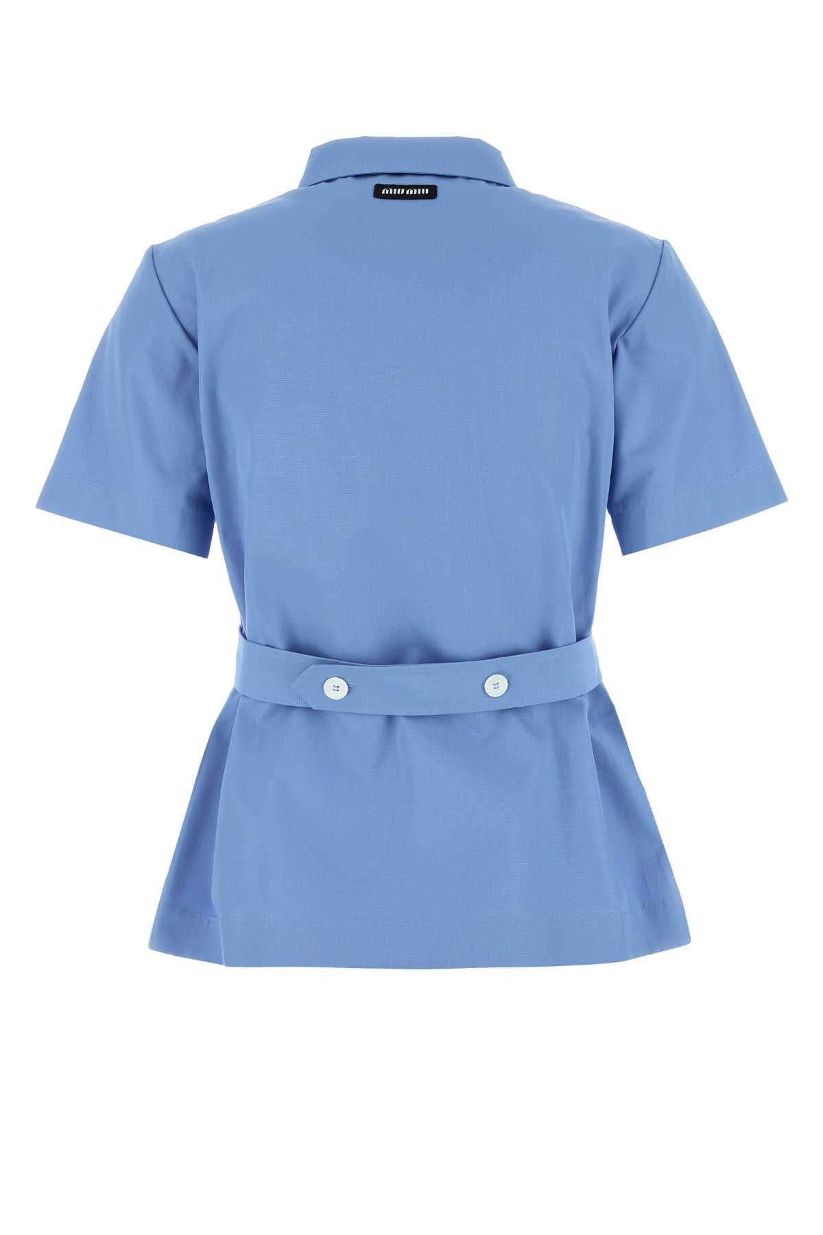 Miu Miu Women Cerulean Blue Poplin Shirt - 2