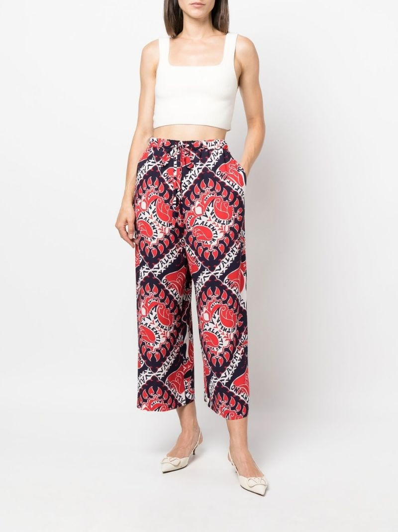 Valentino Printed silk-crepe straight-leg pants outlook