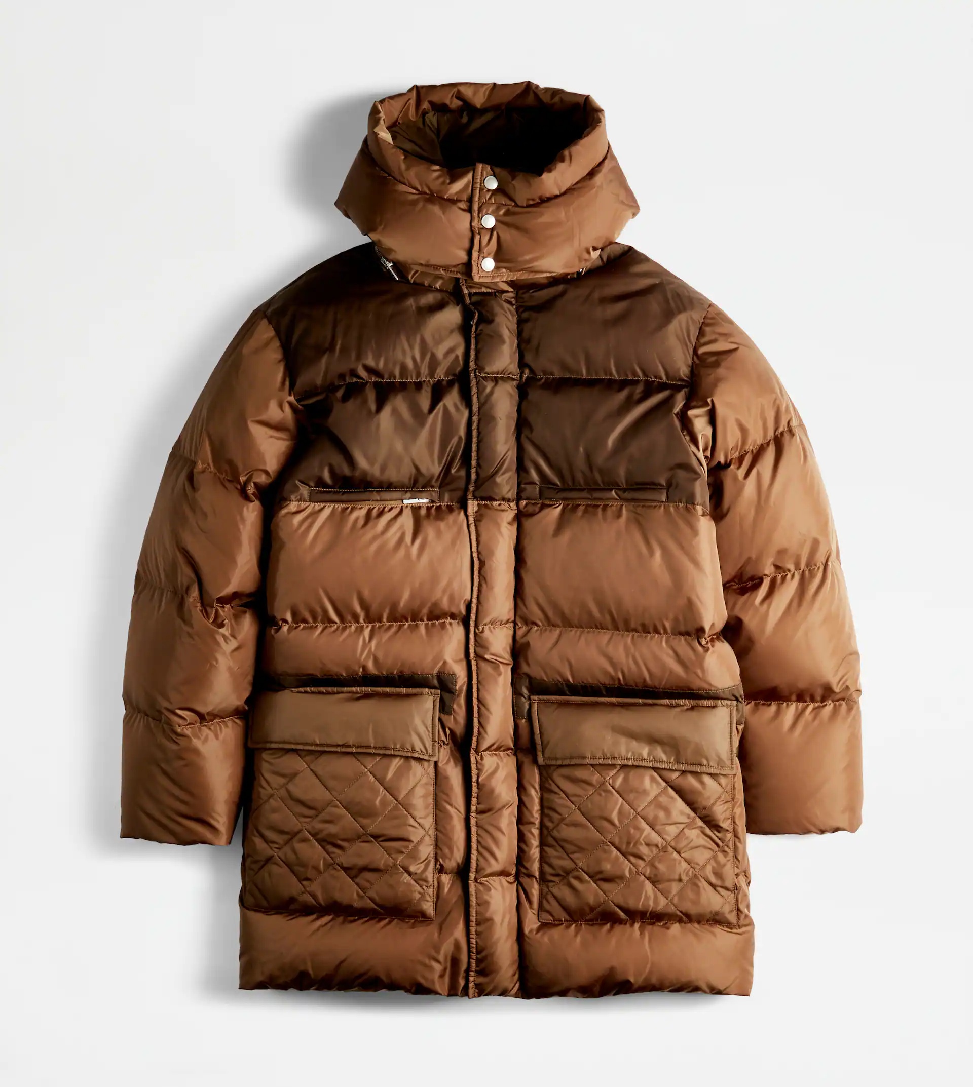 HOODED LONG DOWN JACKET - BROWN - 1