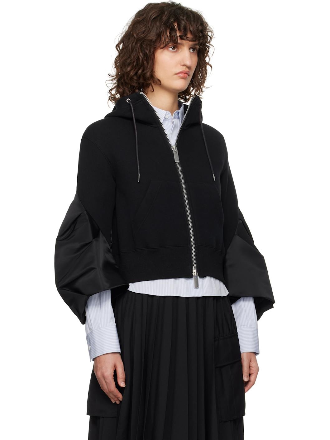 Black Sponge Sweat & Nylon Twill Hoodie - 2