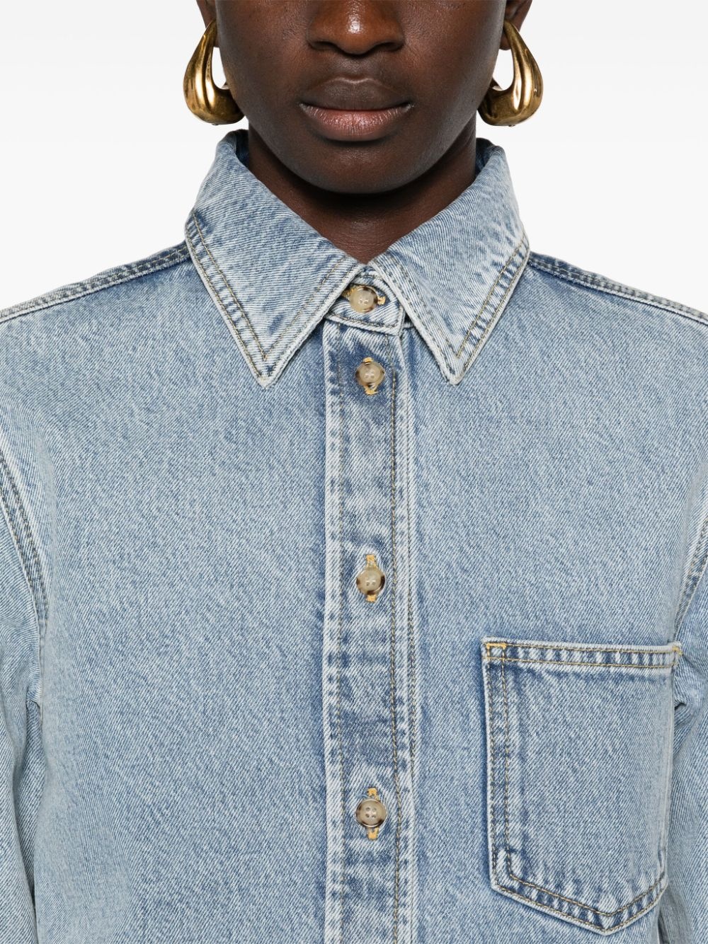 classic-collar denim shirt - 5