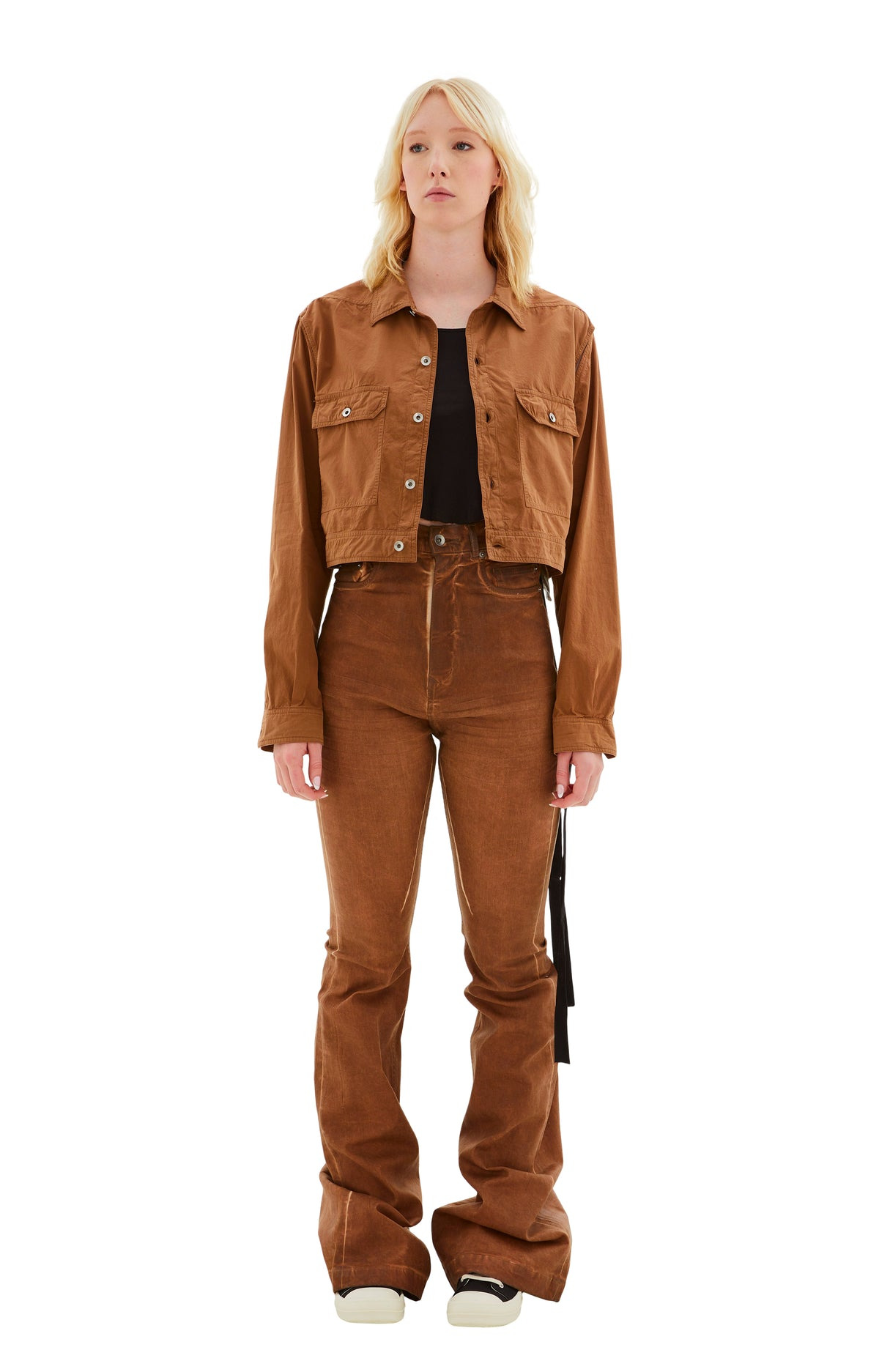 CAPE SLEEVE CROPPED OUTERSHIRT JACKET (KHAKI/BROWN) - 1