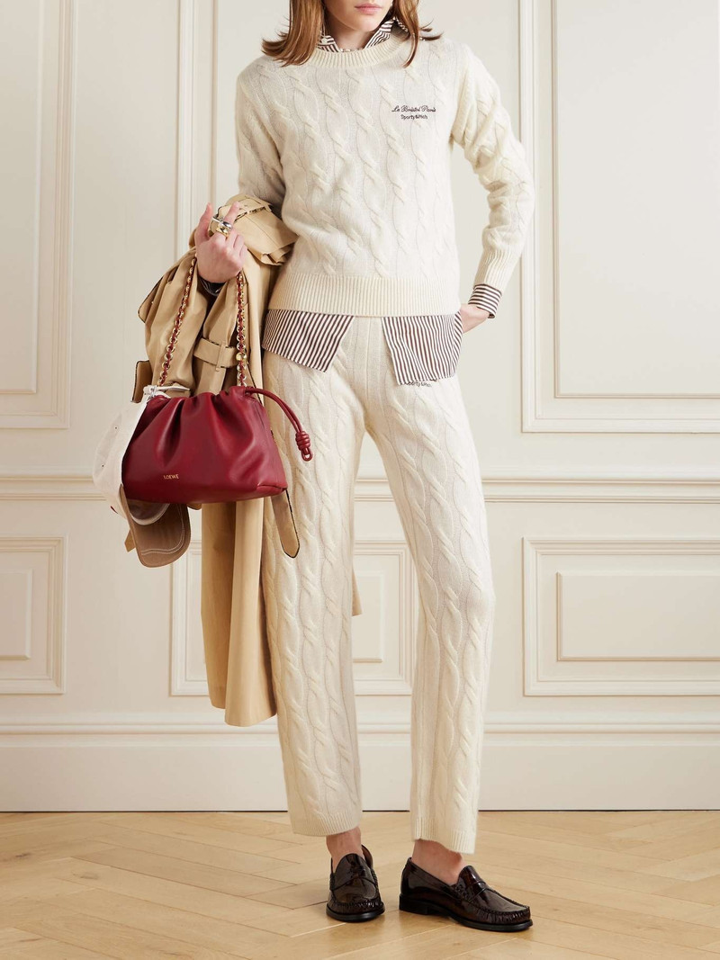 Sporty & Rich + Le Bristol Paris Faubourg cable-knit cashmere and wool-blend track pants Cream outlook