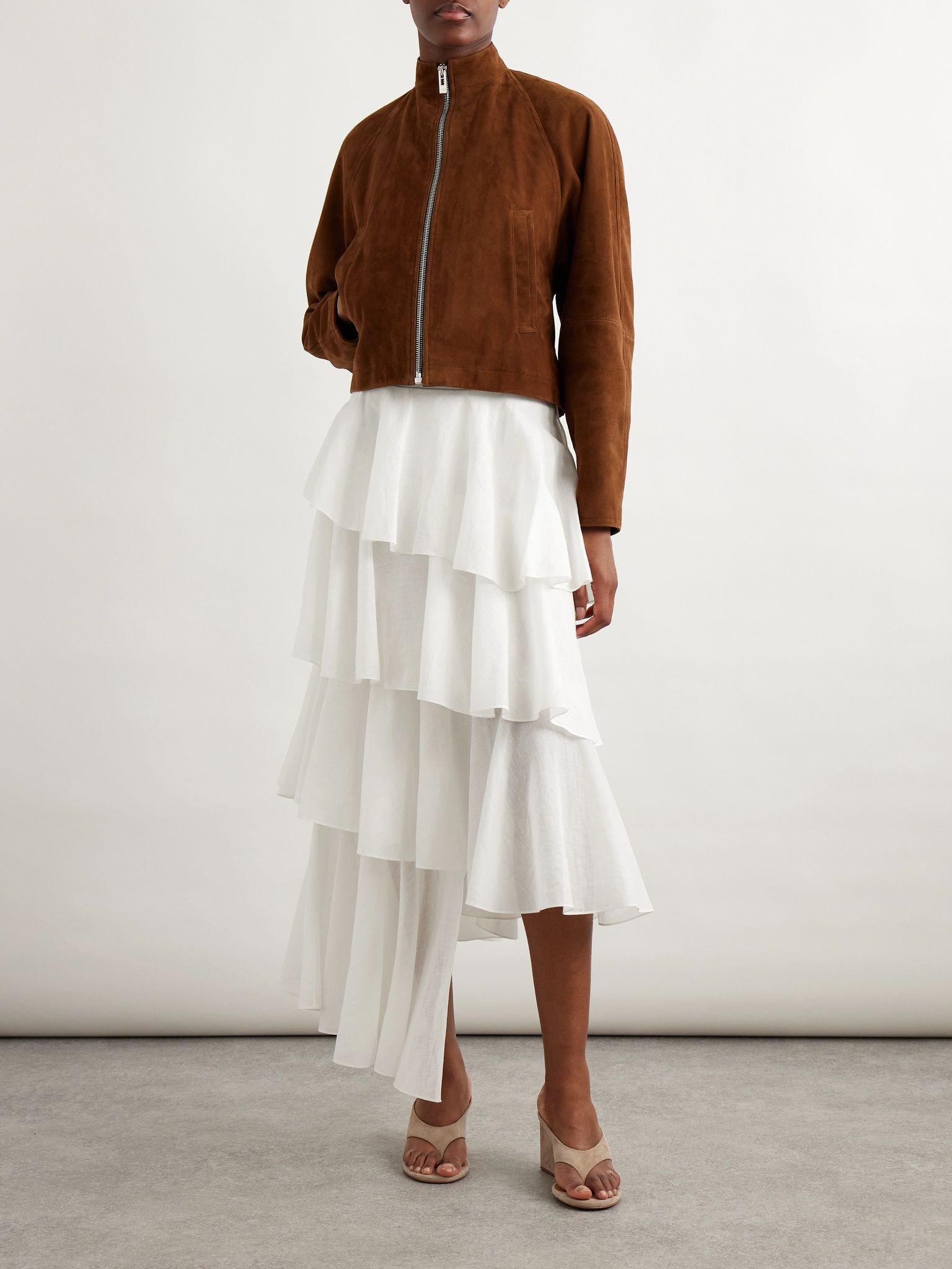 Tiered asymmetric cotton midi skirt White - 2