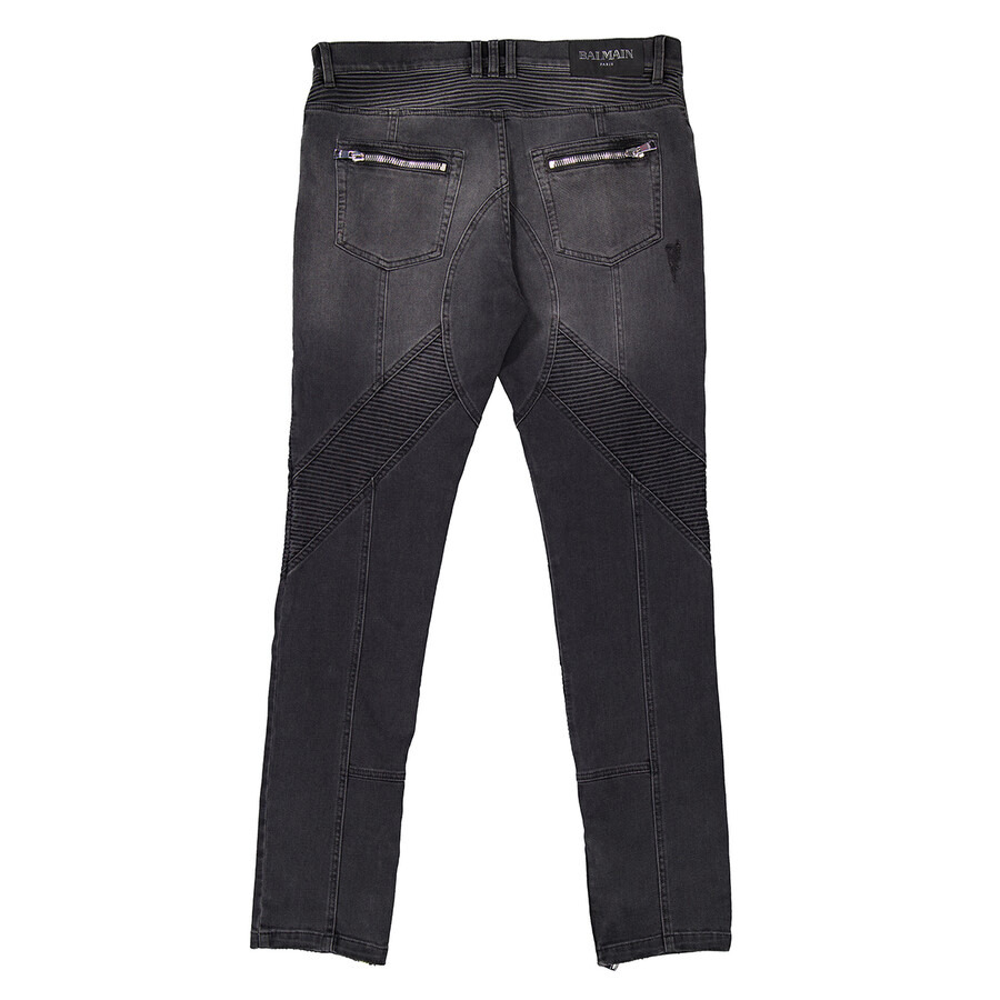 Balmain Faded Denim Biker Jeans - 6