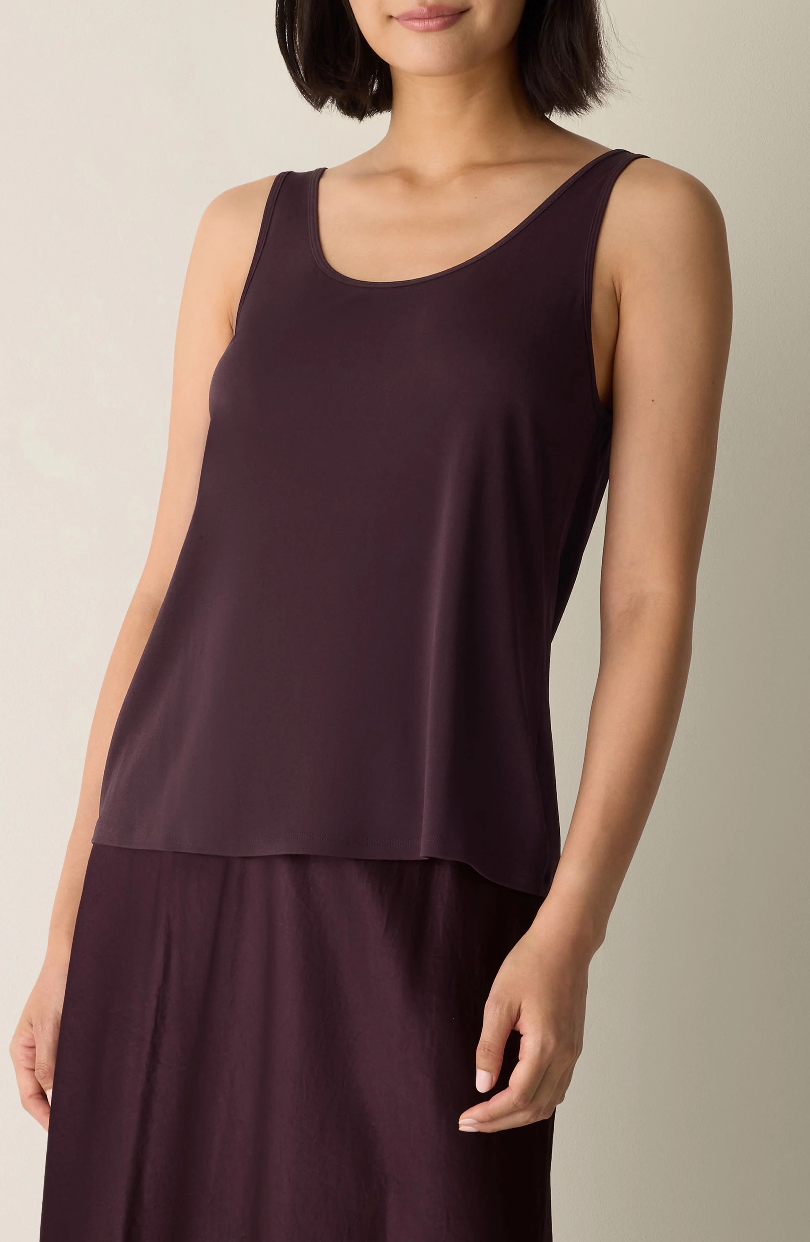 Eileen Fisher Slim Fit Scoop Neck Silk Tank in Cassis at Nordstrom - 1