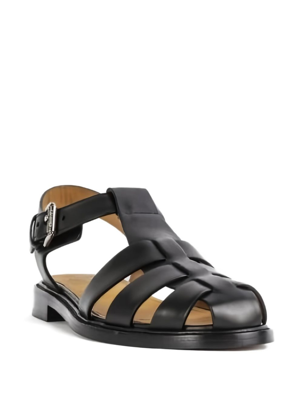 leather lattice flat sandals - 3