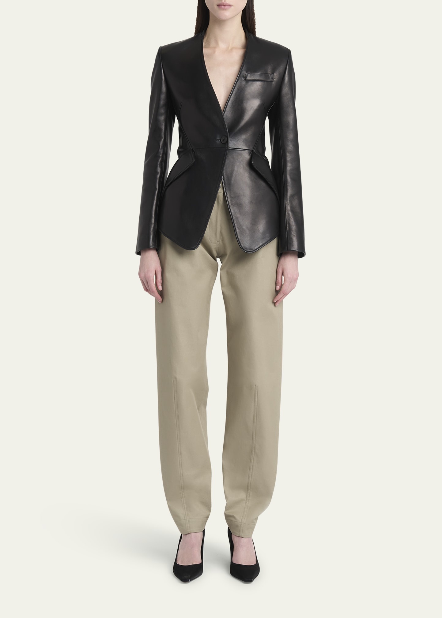 Single-Breasted Leather Blazer Jacket - 2