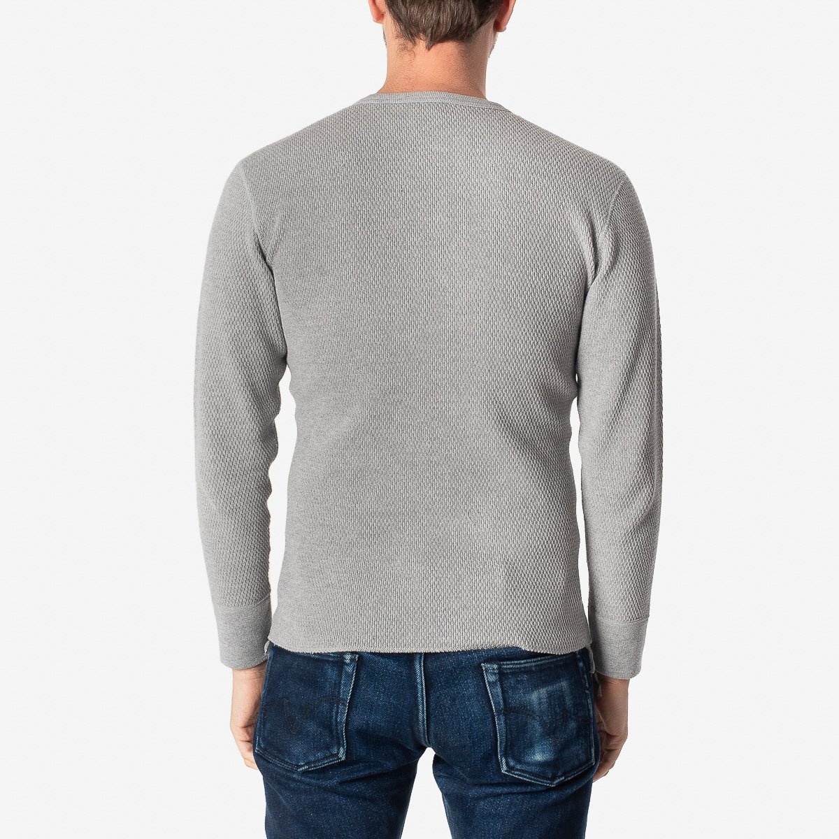 IHTL-1700-GRY Cotton Knit Crew Neck Long Sleeved Thermal Sweater - Grey - 3