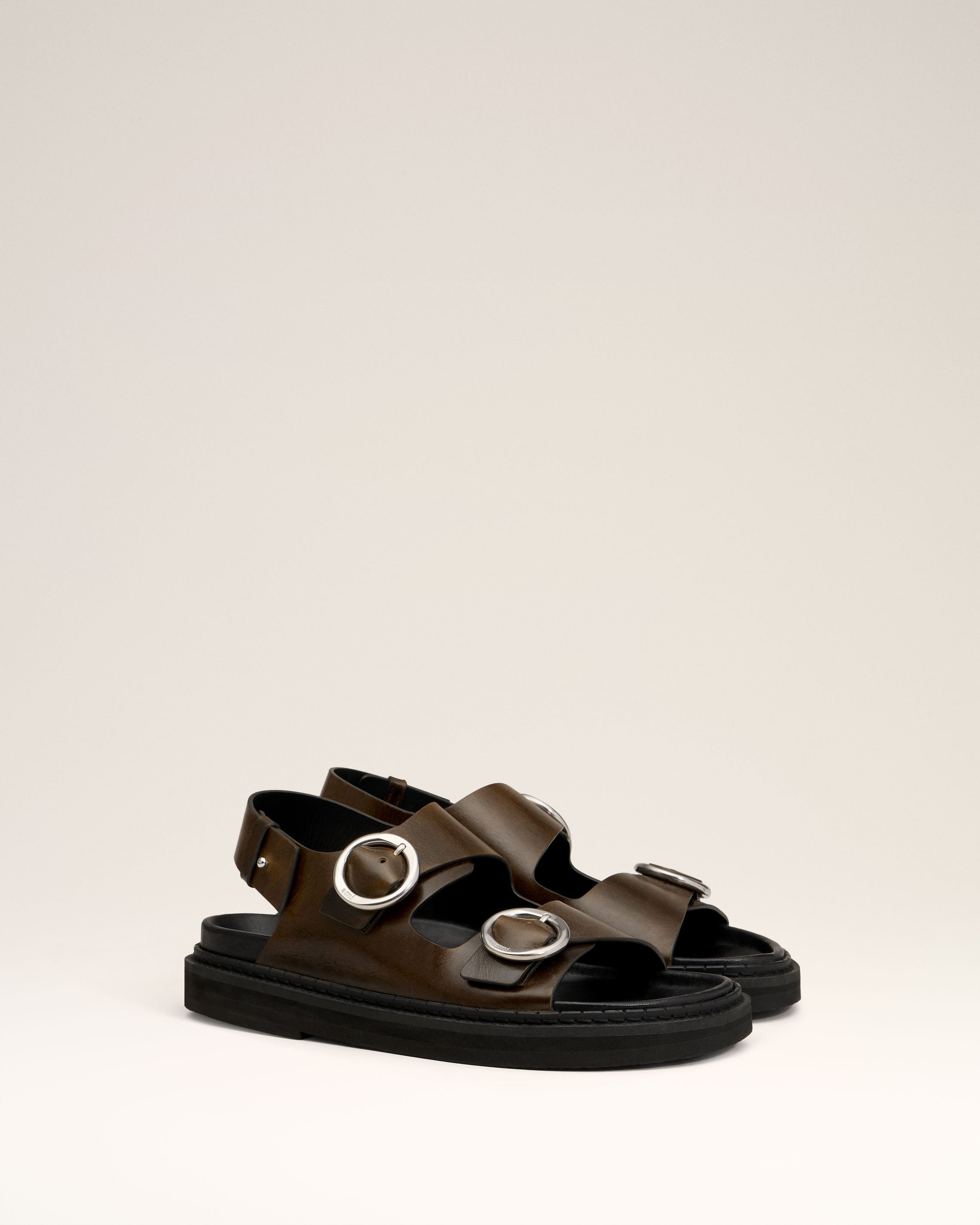 GREEN LEATHER FUSSBET MIDI SANDALS - 3