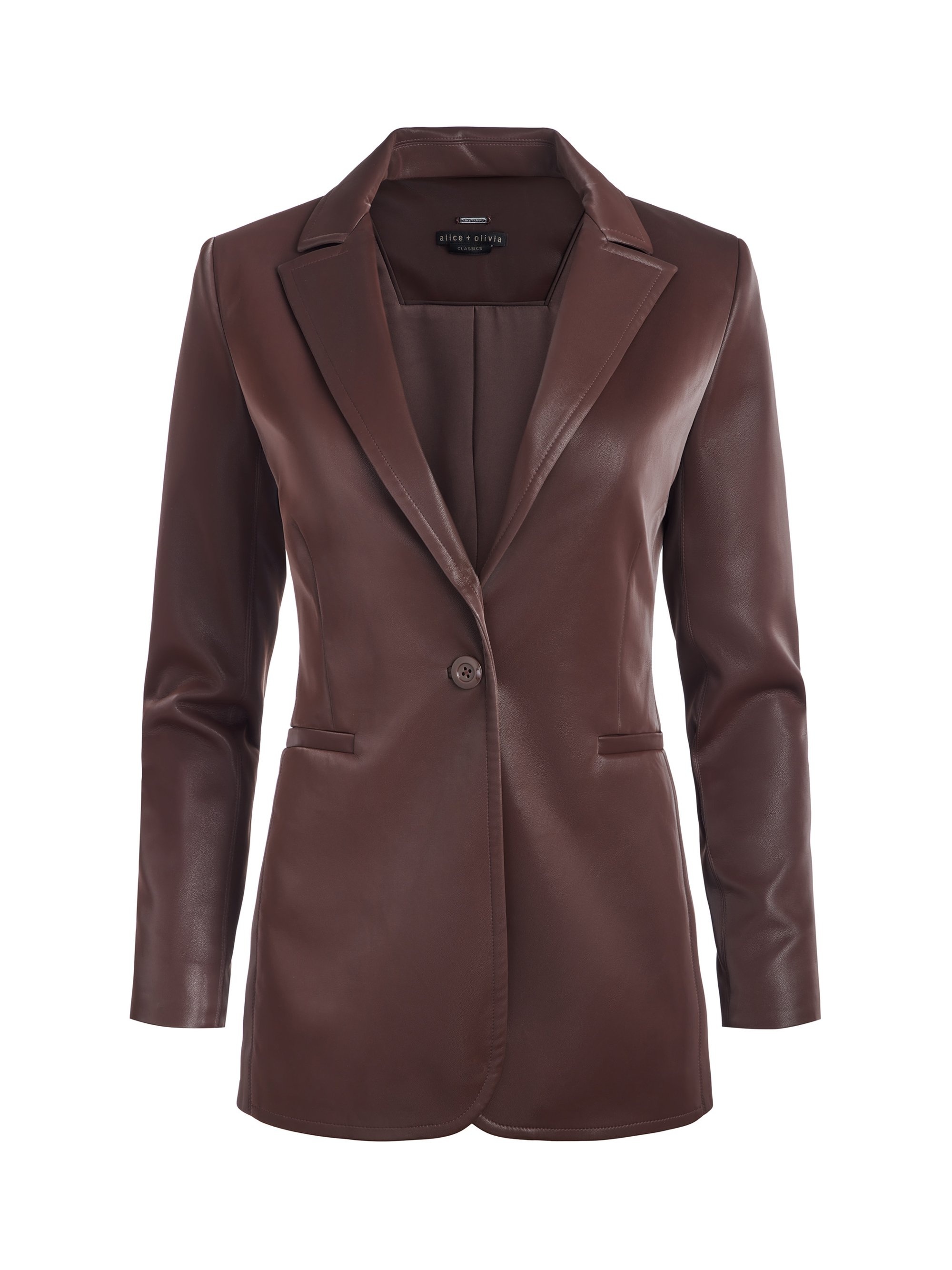 BREANN VEGAN LEATHER LONG FITTED BLAZER - 1