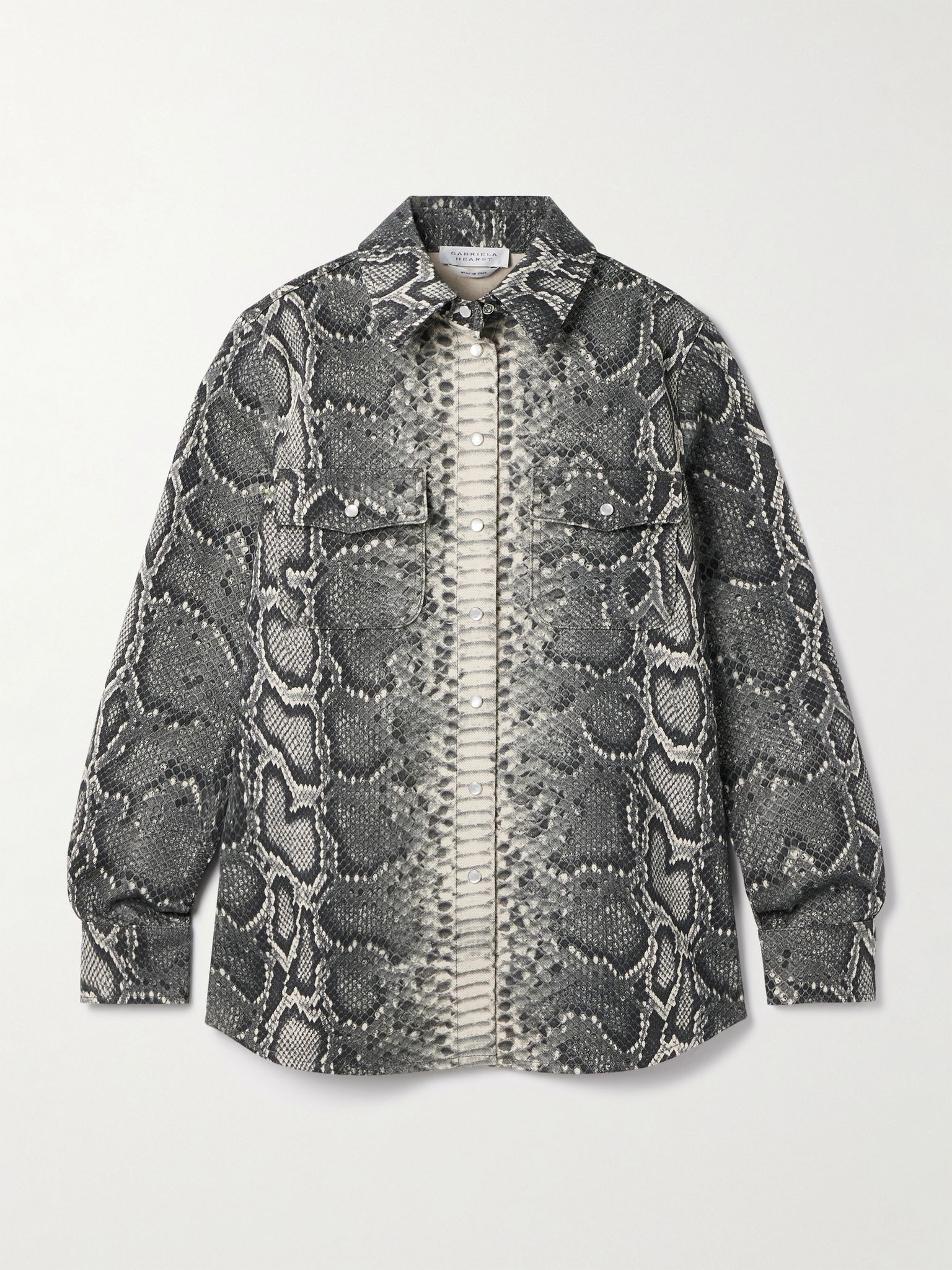 John Austin snake-print recycled denim shirt Gray - 1