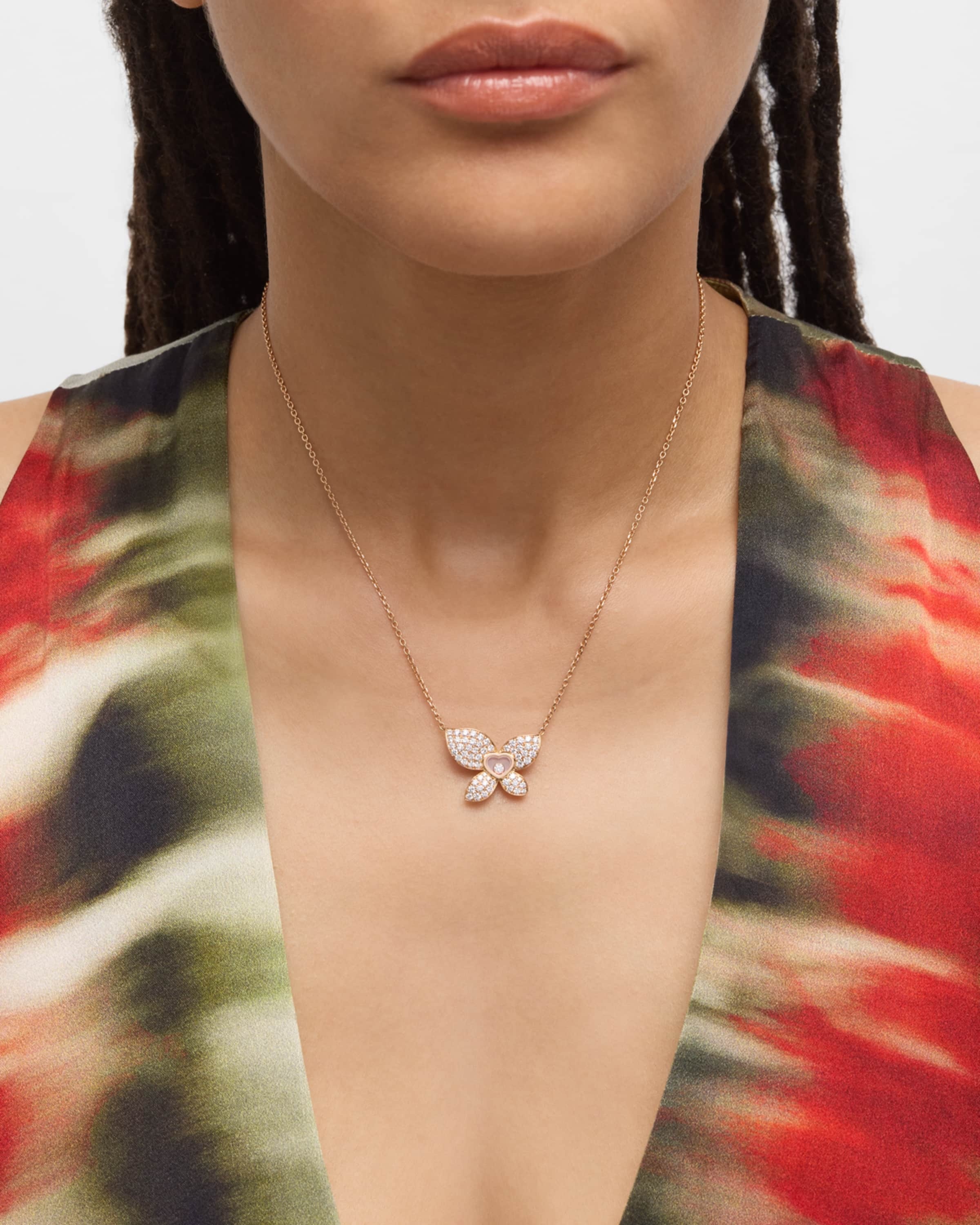 Happy Butterfly 18K Rose Gold Diamond Pendant Necklace - 2