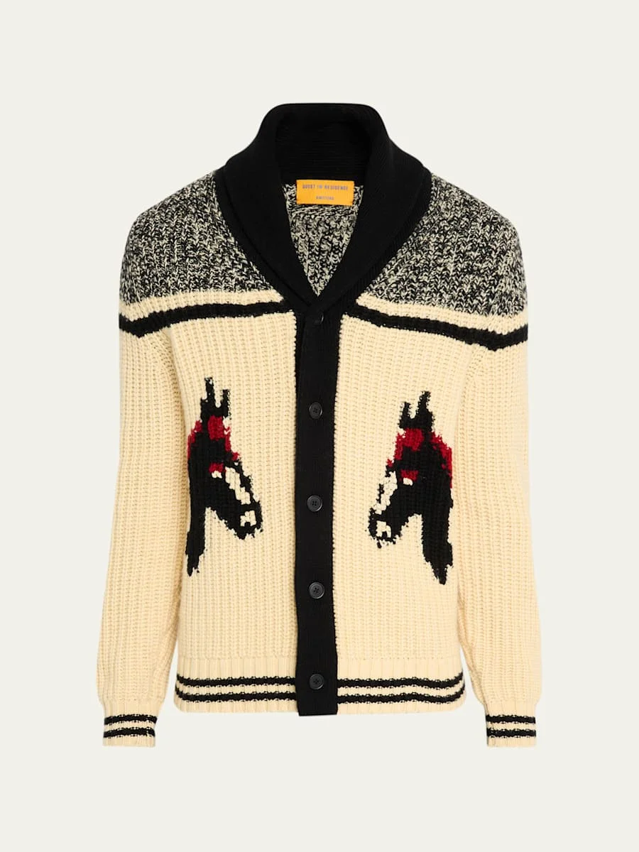 Men's Horse-Print Wool-Cashmere Cardigan - 1