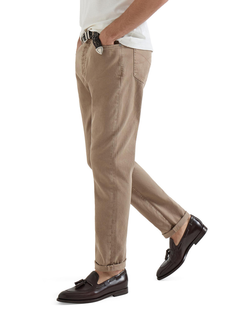 Men's Garment Dyed Five Pocket Jeans in Comfort Denim - Light Brown 3