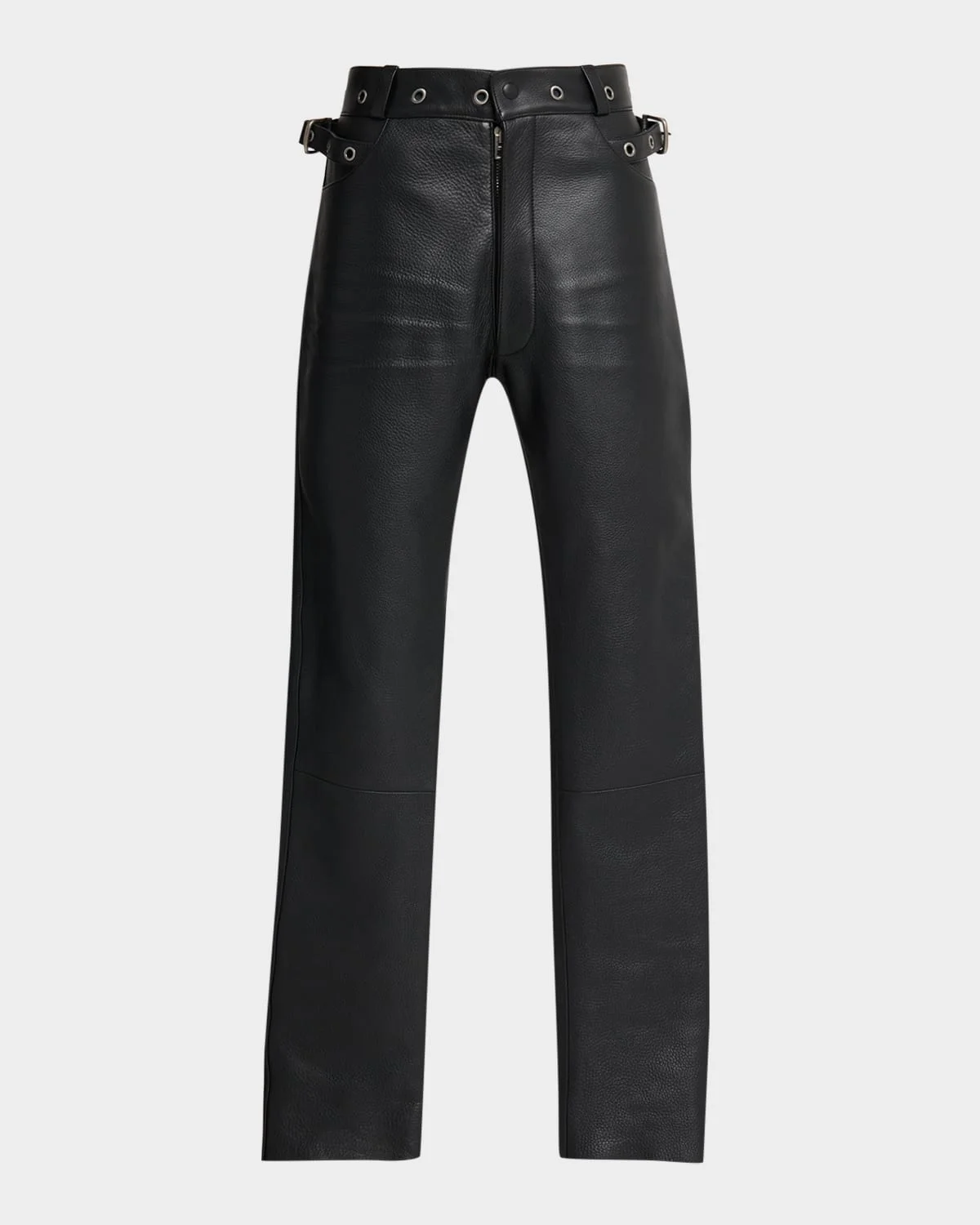 Men's Slim Fit Grained Leather Biker Pants - 1