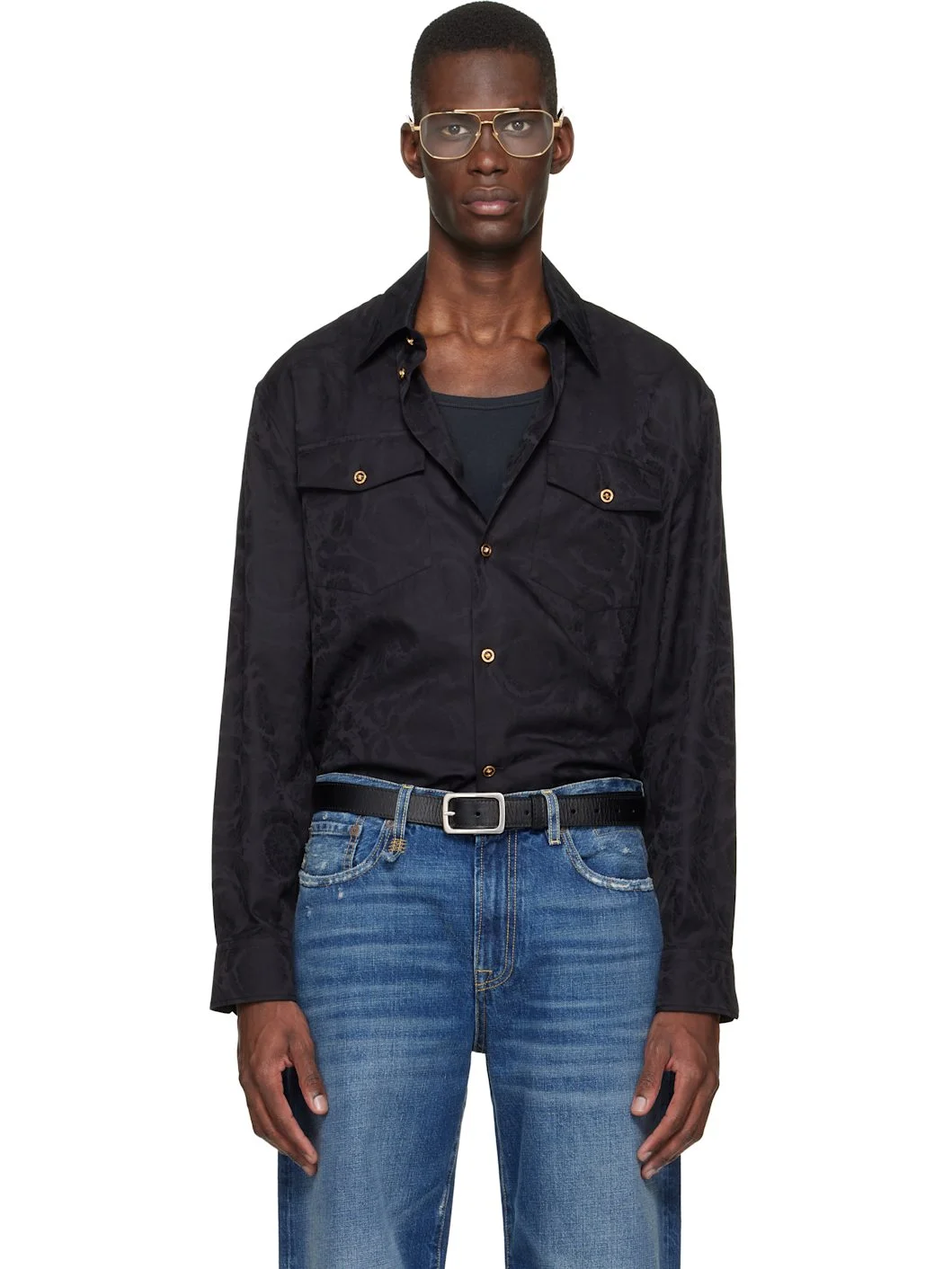 Black Jacquard Cotton-Poplin Shirt - 1