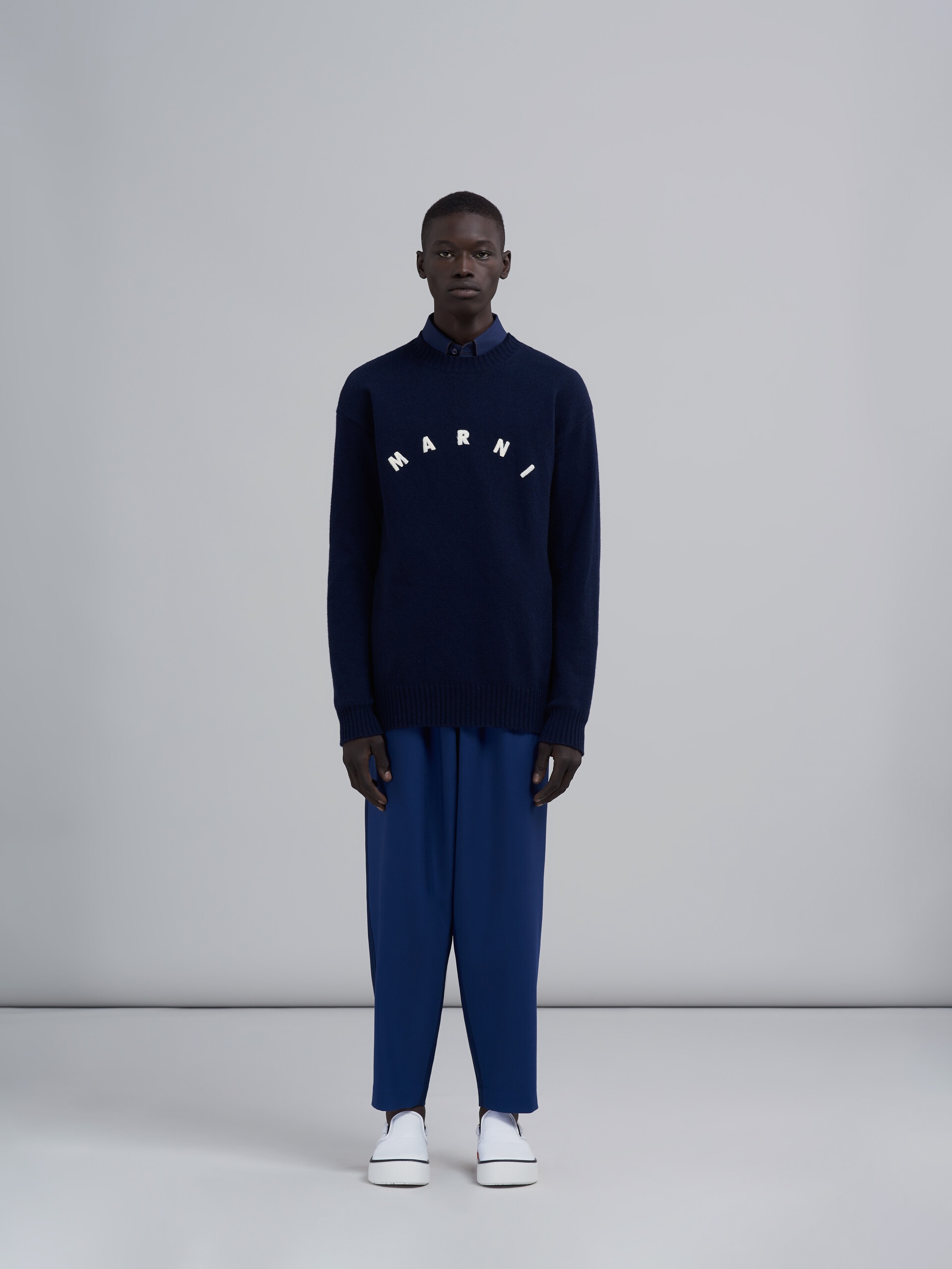 BLUE COLOURBLOCK TROPICAL WOOL TROUSERS - 2