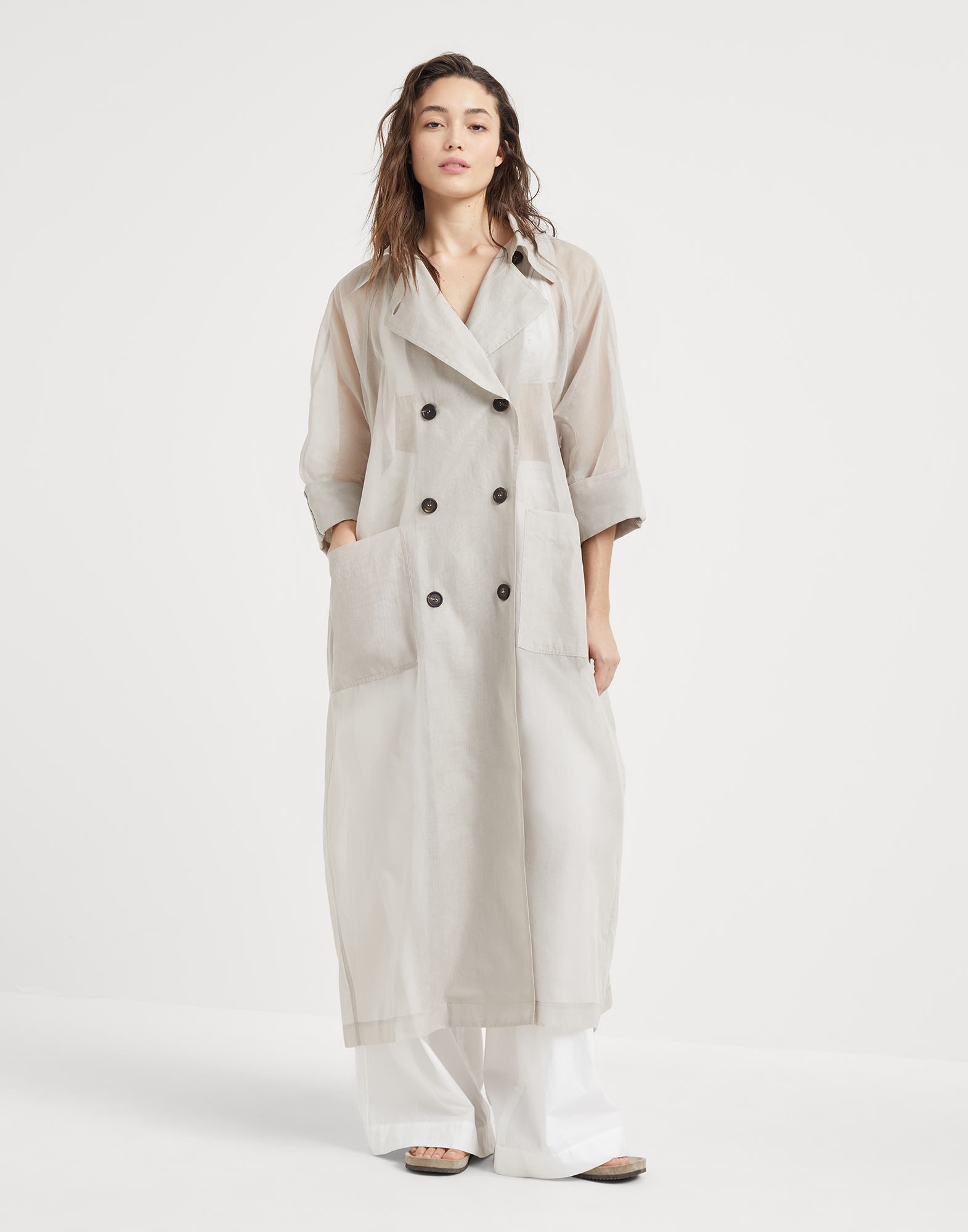 Cotton organza duster coat with shiny cuffs - 1