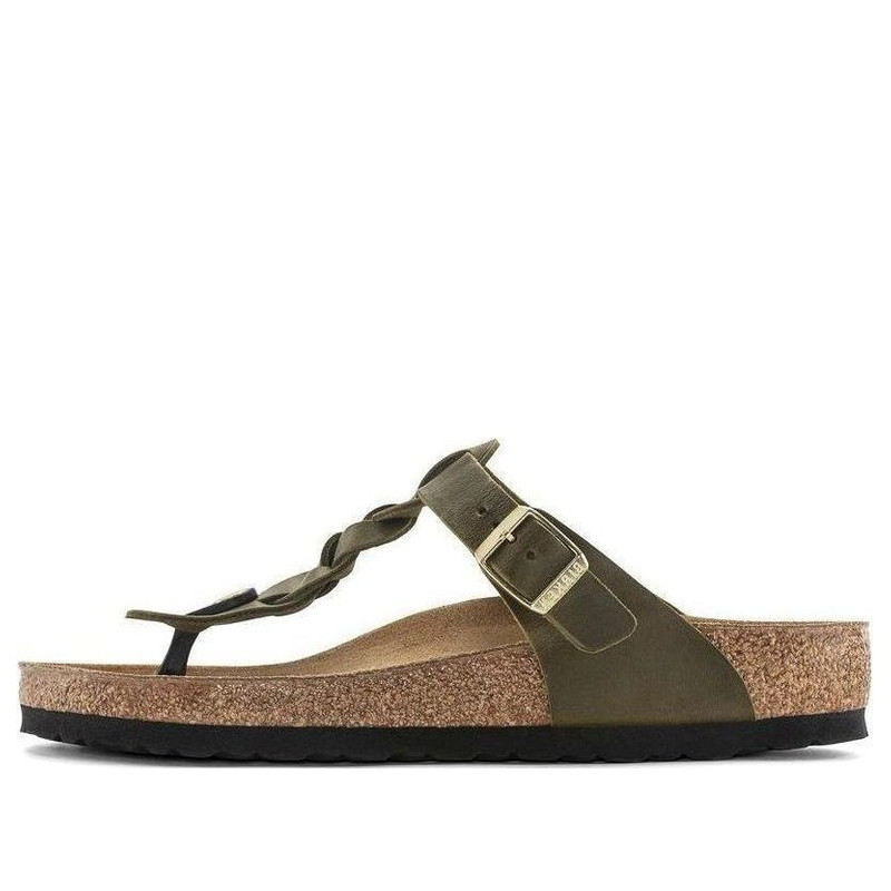 Birkenstock Gizeh Braided Oiled Leather Narrow Fit Sandals 'Olive Green' 1024069 1