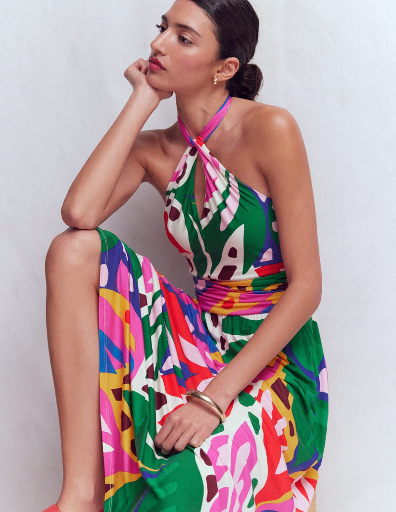 Sydney Twist Neck Jersey Dress-Multi, Leafy Cascade 2