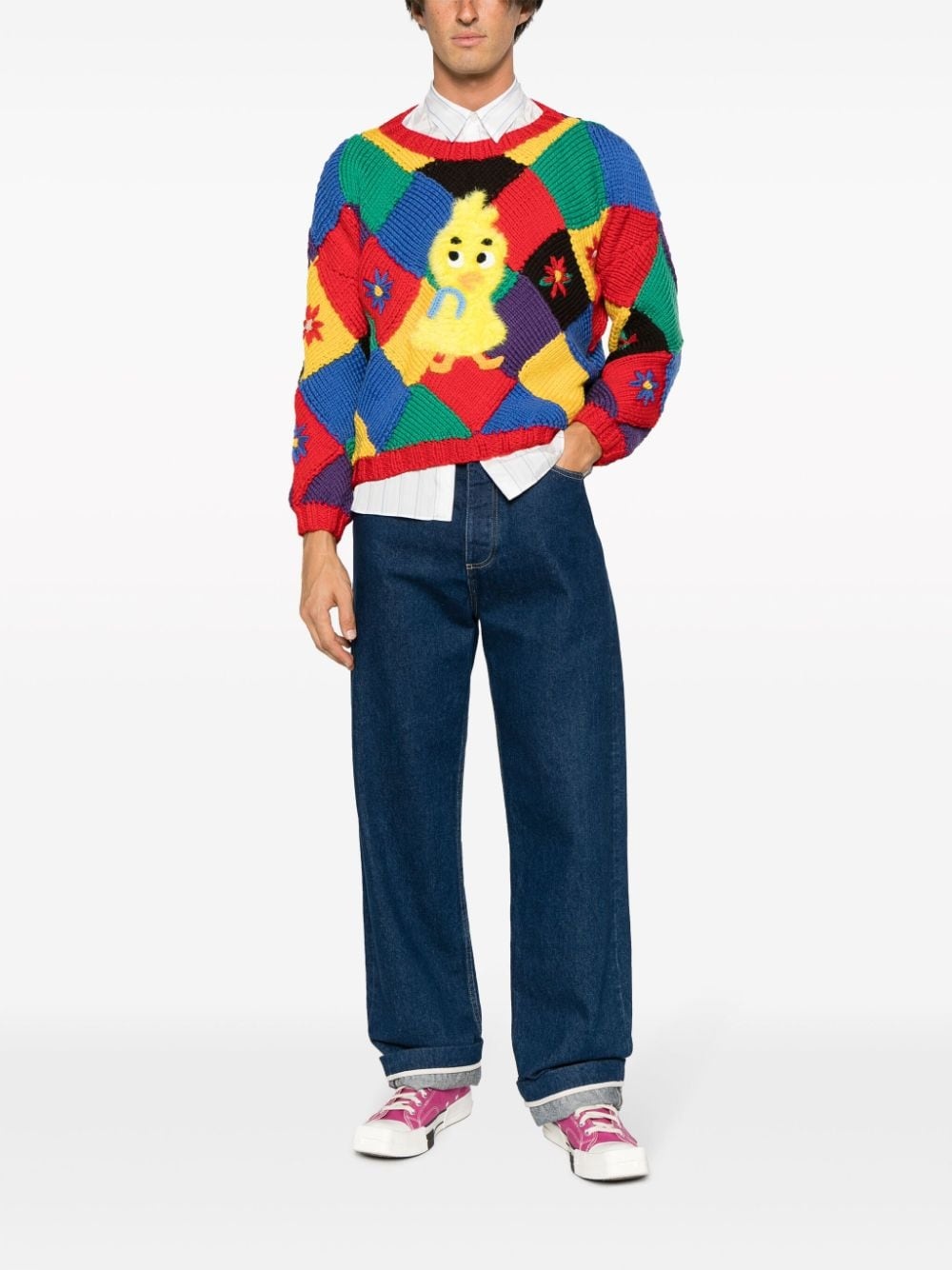 bird-appliqué colour-block jumper - 2