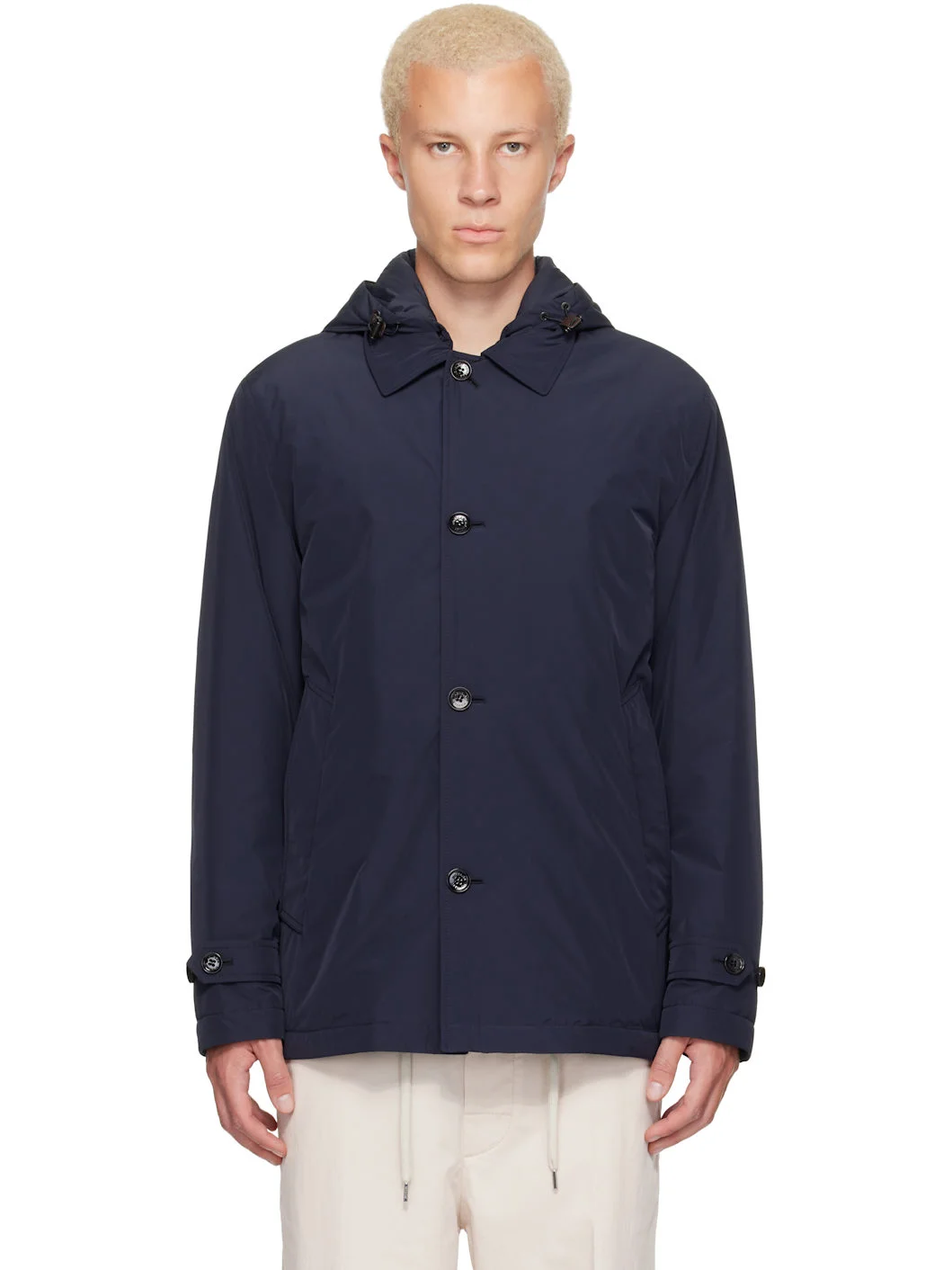 Navy Evrine Hooded Down Parka Jacket - 1