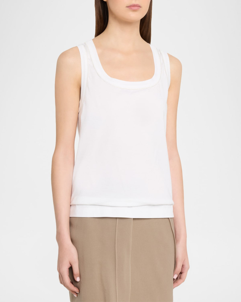 Metallic Stitched Scoop-Neck Cotton Stretch Tank Top 4